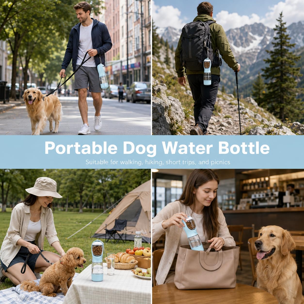 Admygo 4-in-1 Portable Dog Water Bottle - Blue | Leak Proof | Food Container 7
