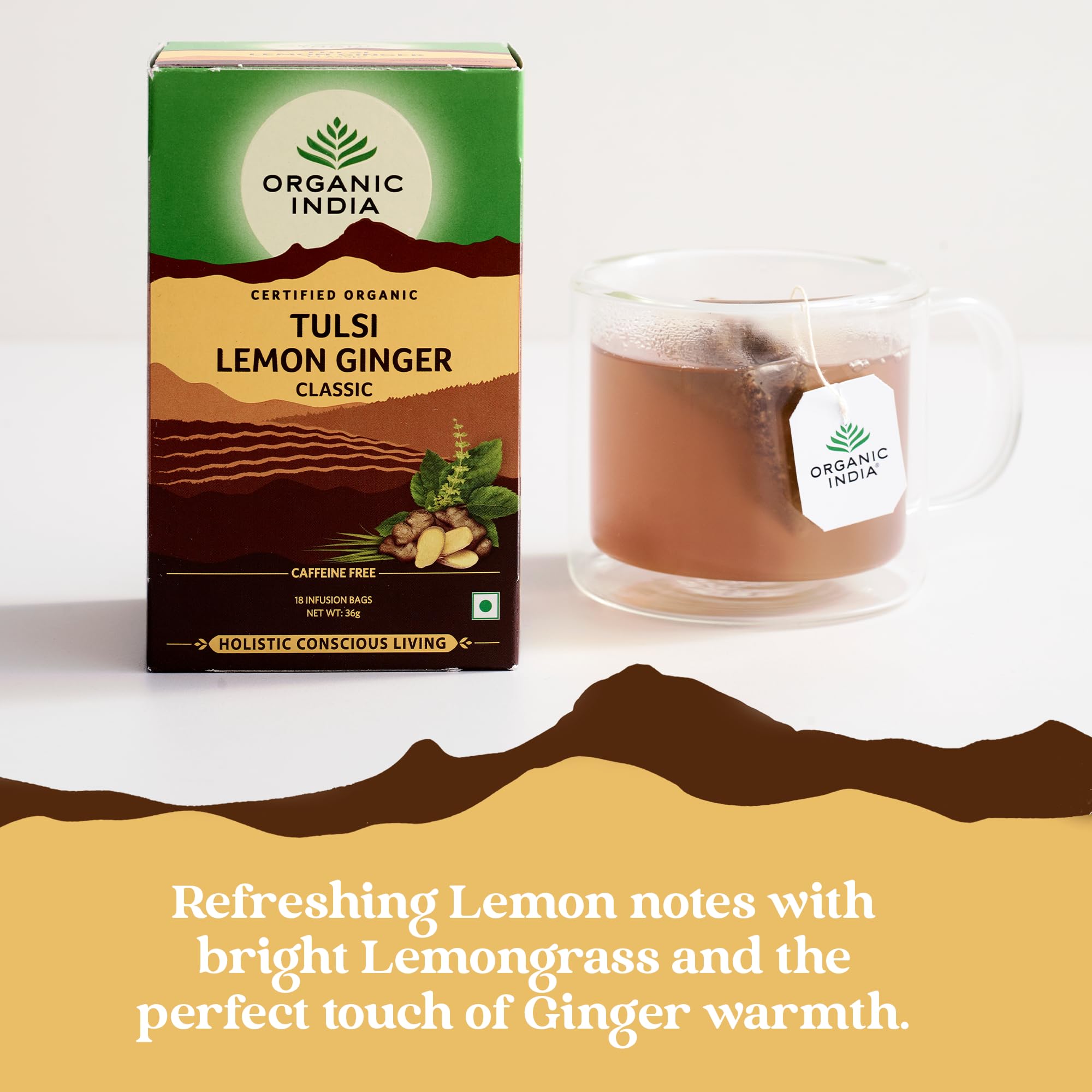 Organic India Tulsi Lemon & Ginger Tea, Caffeine-Free Herbal Tea, Certified Organic 6