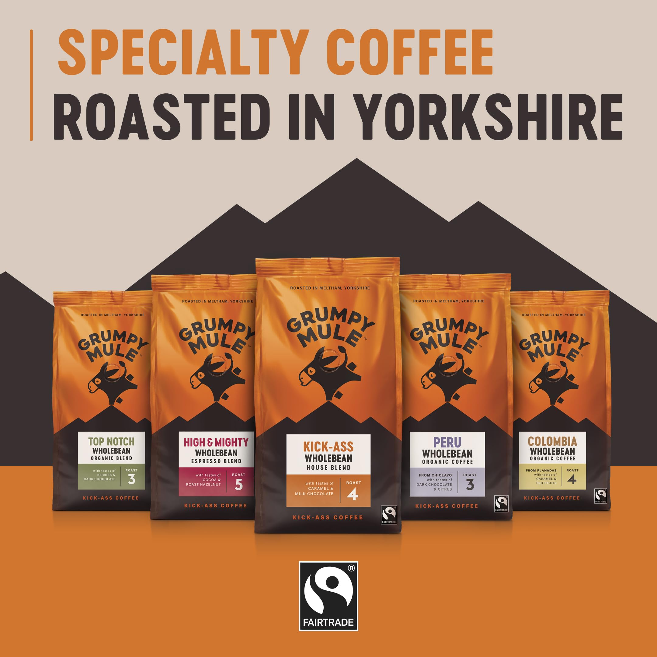 Grumpy Mule High and Mighty Espresso Blend Whole Coffee Beans - Fairtrade Arabica Coffee with Cocoa & Hazelnut Notes 3