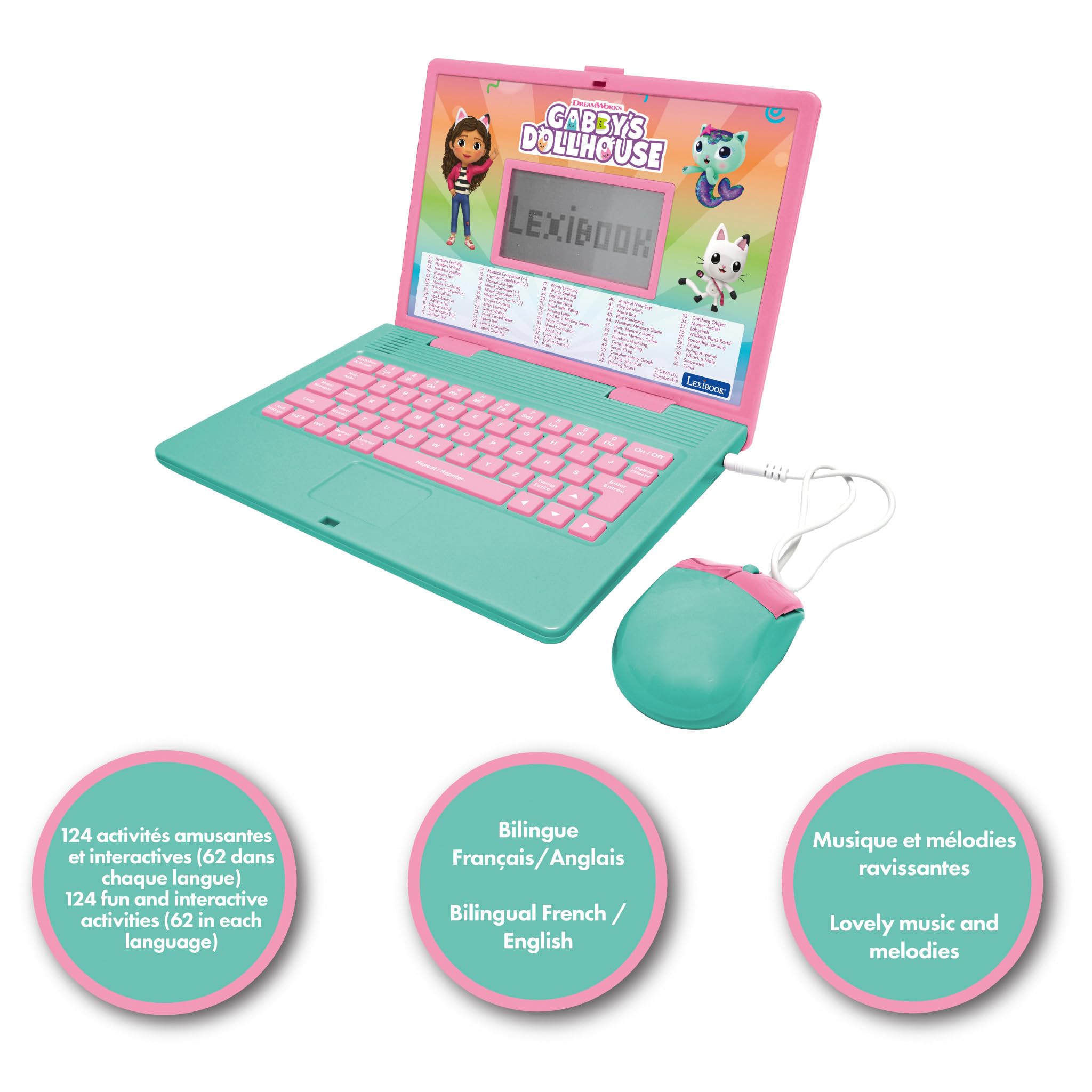 Lexibook Gabby's Dollhouse Bilingual Educational Laptop - 124 Fun Learning Activities for Kids 9