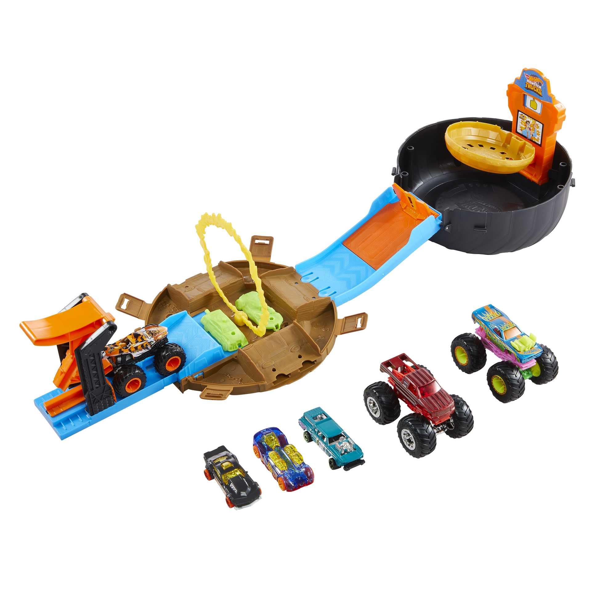 Hot Wheels Monster Trucks Stunt Tire Playset - Includes 3 Monster Trucks & 3 Scale Vehicles | 1:64 Scale 1