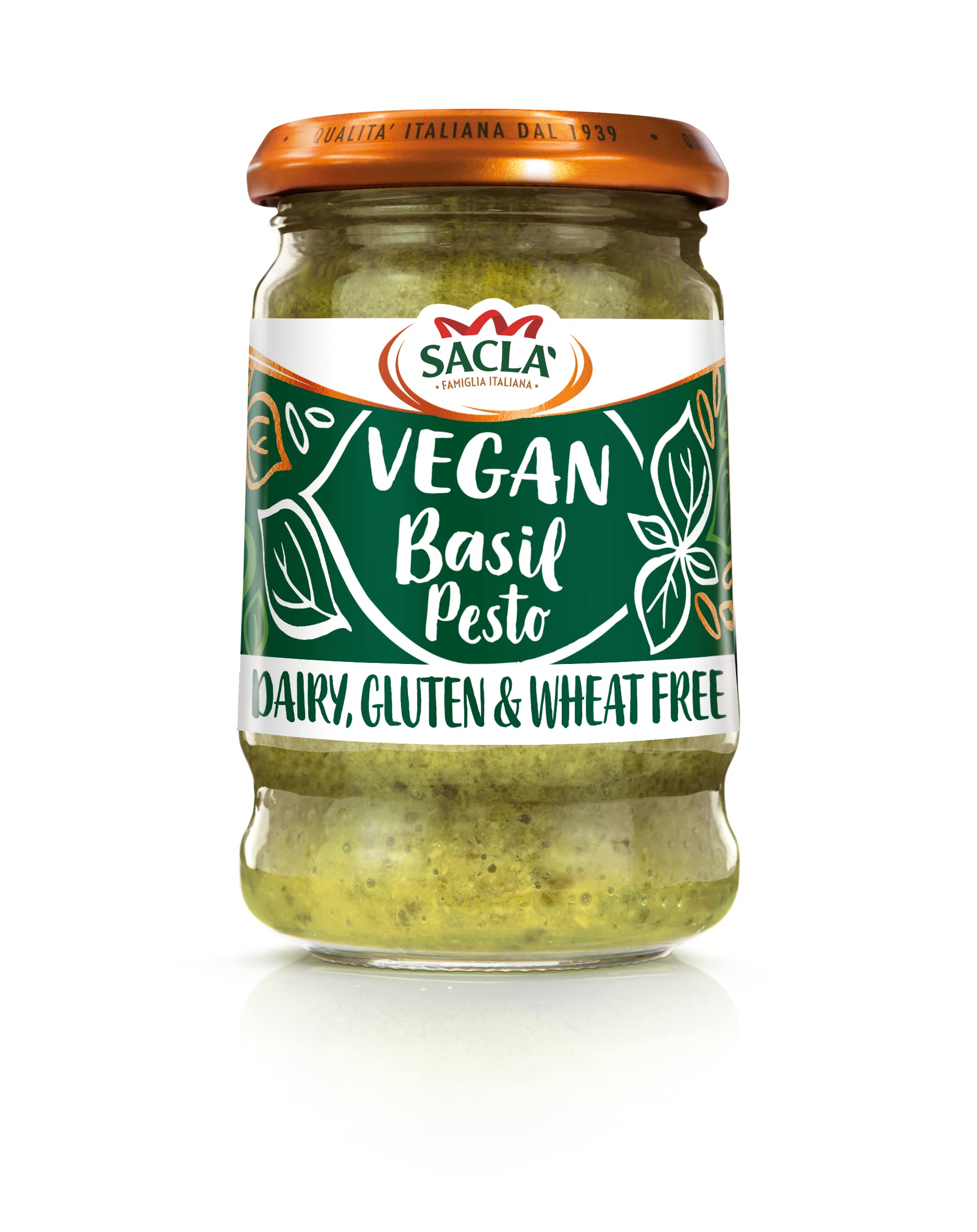 Sacla Italian Vegan Basil Pesto - Dairy-Free, Gluten-Free Pasta Sauce