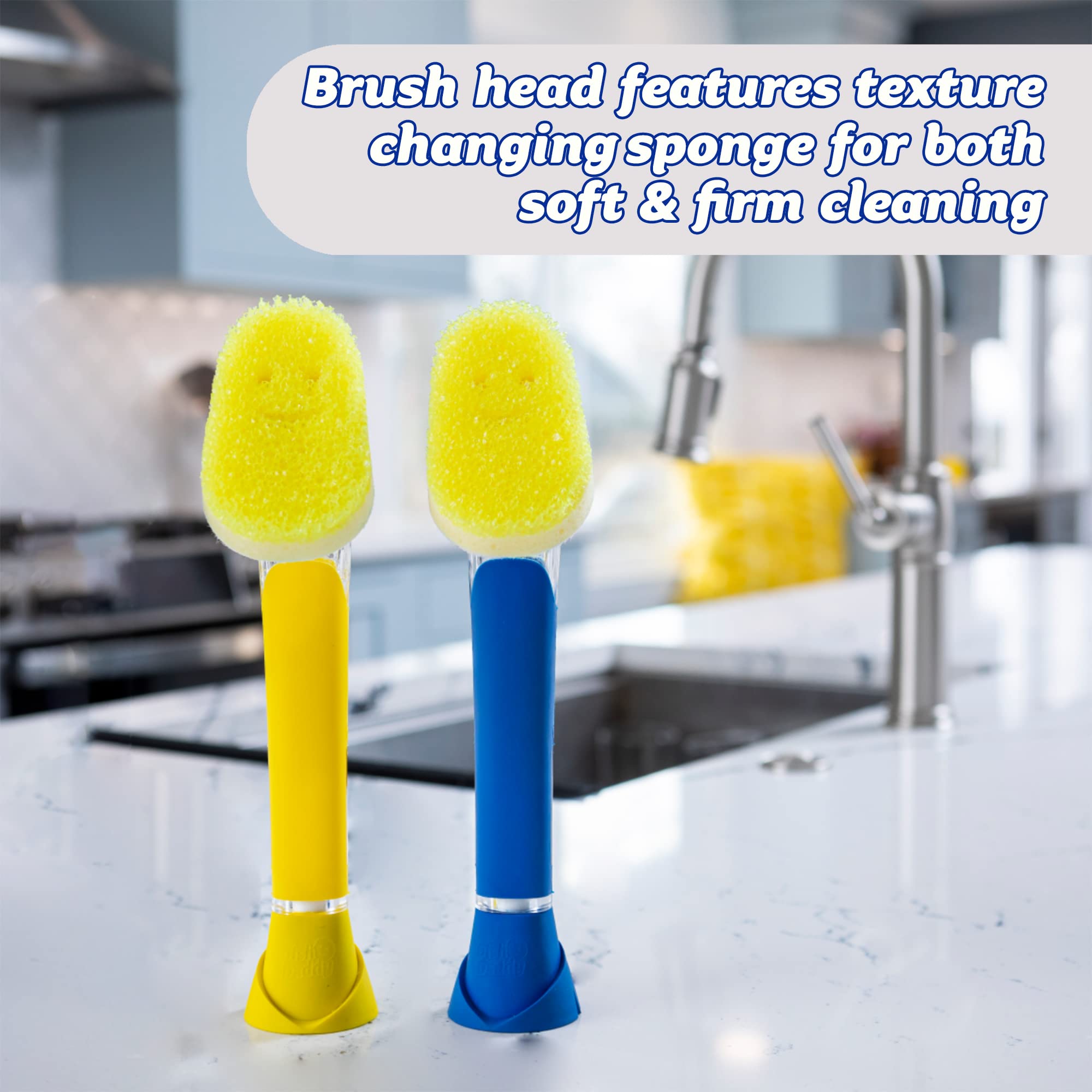 Scrub Daddy Dish Wand Scrubbing Brush with Handle - Soap Dispensing Dish Brush with Detachable Sponge Head, Blue 4