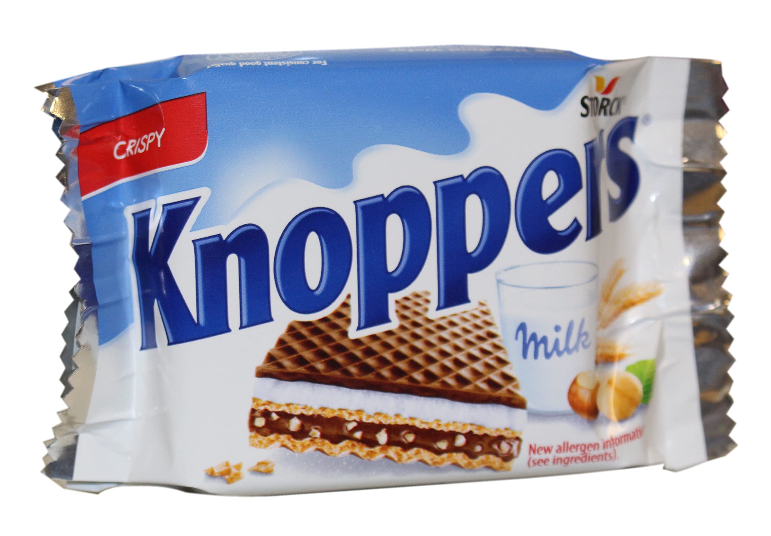 Knoppers Chocolate Hazelnut Wafers, Crispy Cream Filled Snack Bars, Individually Wrapped (Pack of 24, 25g Each)