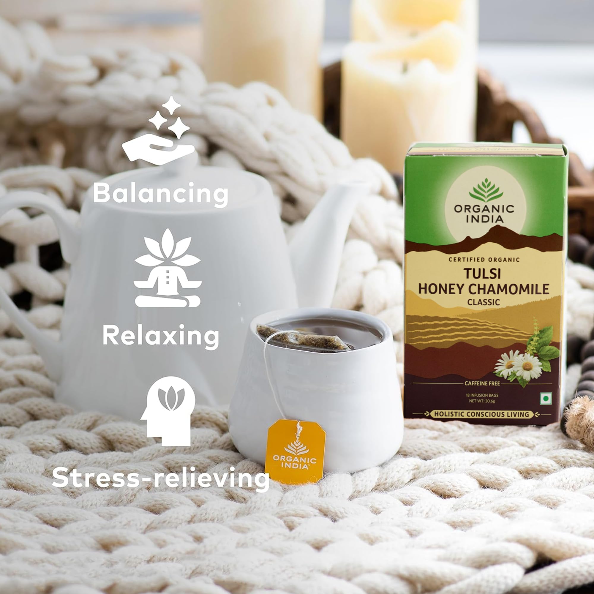 Organic India Tulsi Honey Chamomile Tea, Caffeine-Free, Certified Organic, Plant-Based, 175g 9