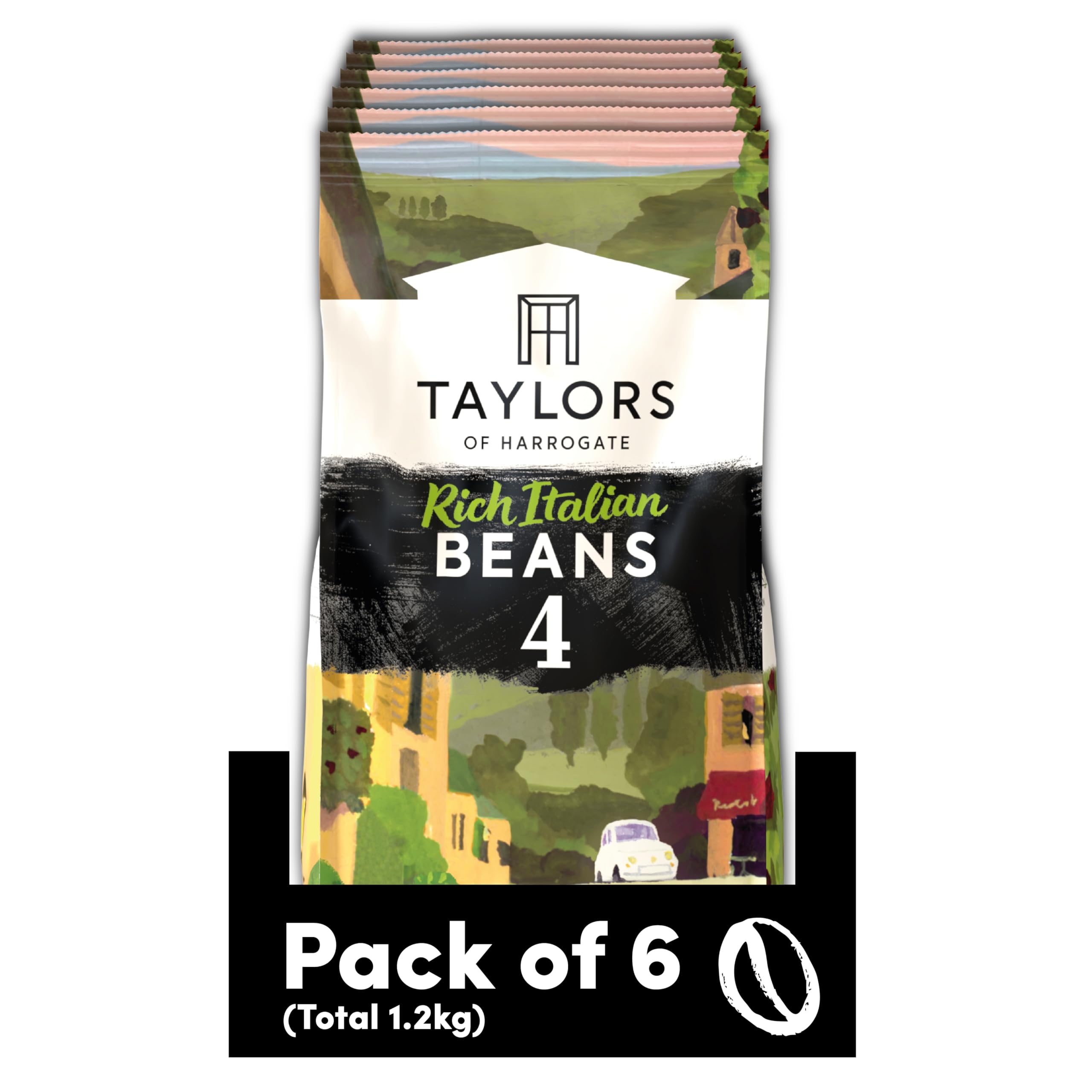 Taylors of Harrogate Rich Italian Coffee Beans, 200g (Pack of 6 - Total 1.2kg)