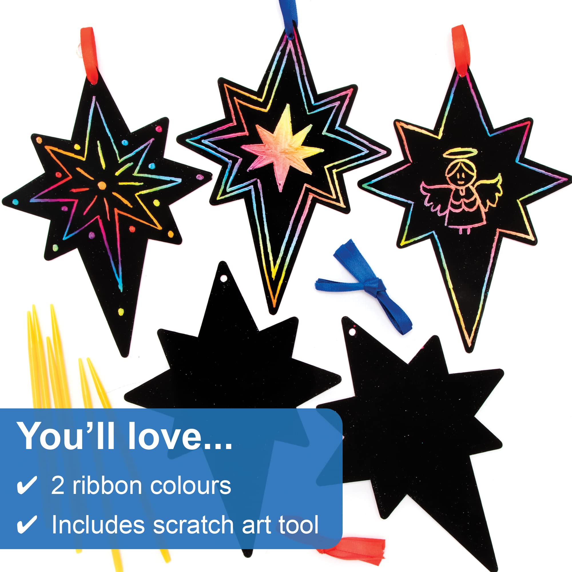 Baker Ross Nativity Star Scratch Art Decorations Pack of 12 - Christmas Craft for Kids 8