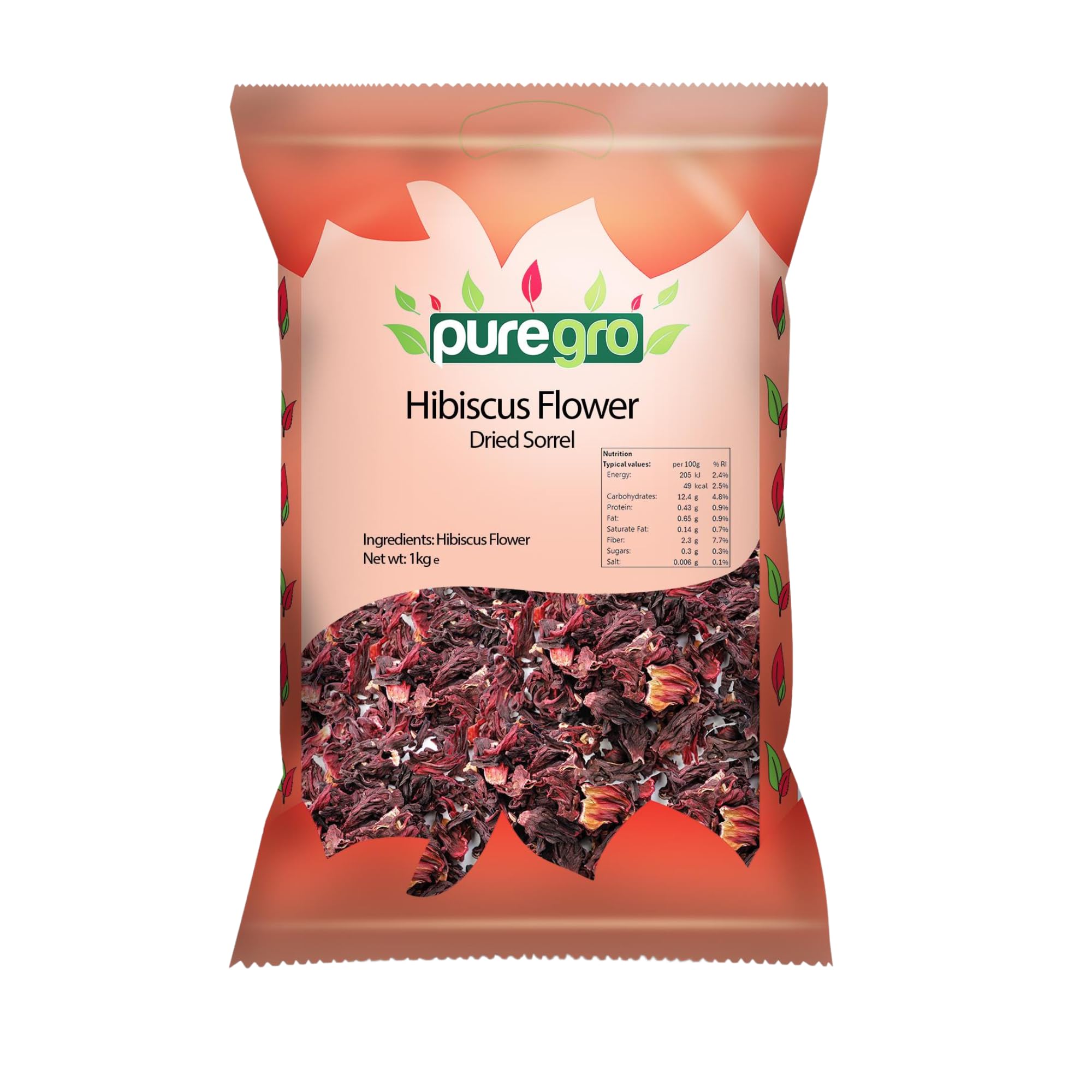 Puregro Hibiscus Flowers Whole Dried | 1kg | Organic Herbal Tea for Infusions