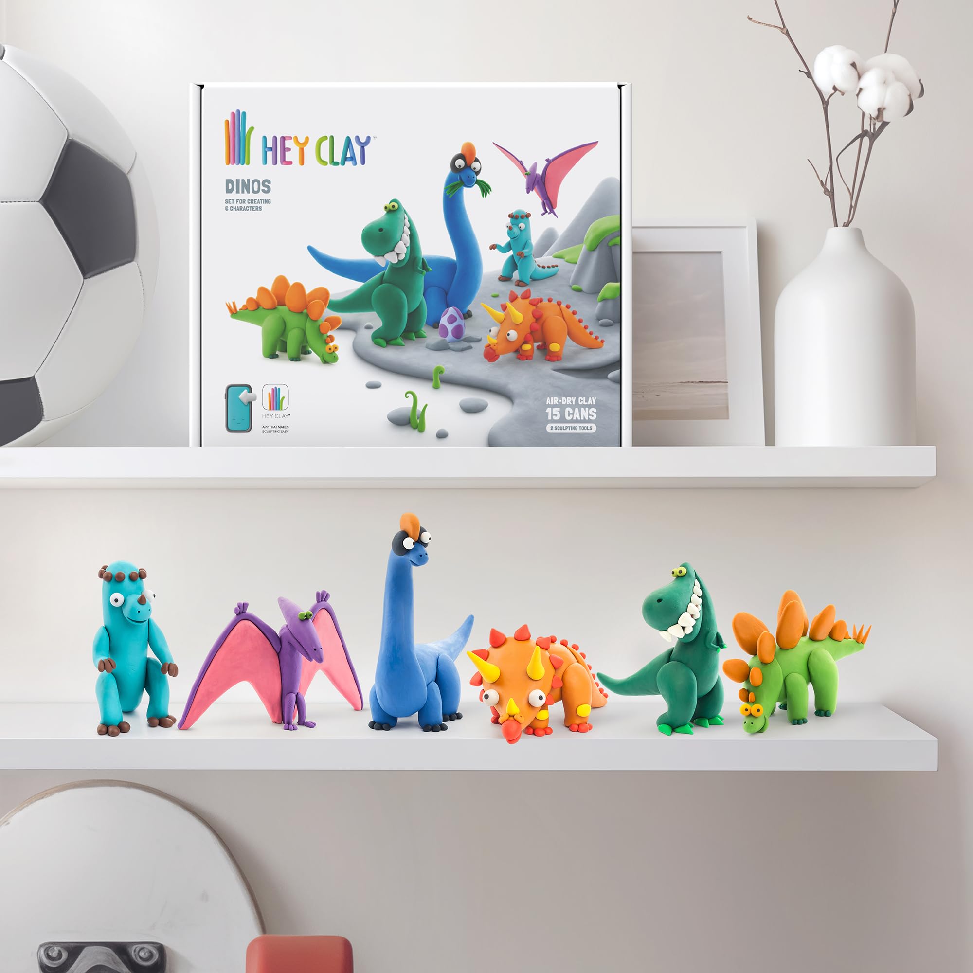 HEY CLAY Dinos Set - Air Dry Clay Kit | 15 Cans | Non-Toxic | Ages 3+ 7
