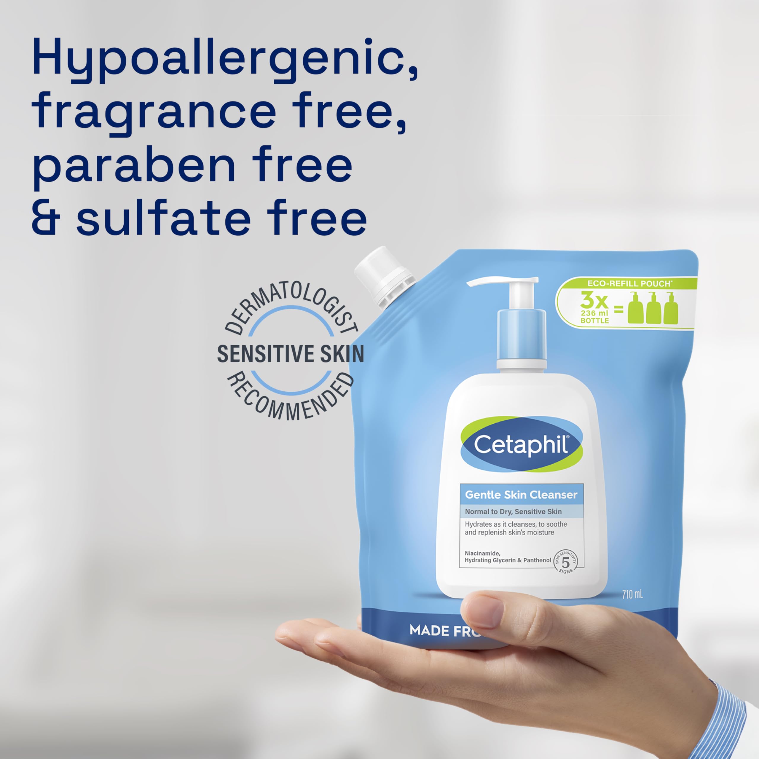 Cetaphil Gentle Skin Cleanser Eco Refill Pouch (710ml) - Face & Body Wash for Sensitive Skin 6