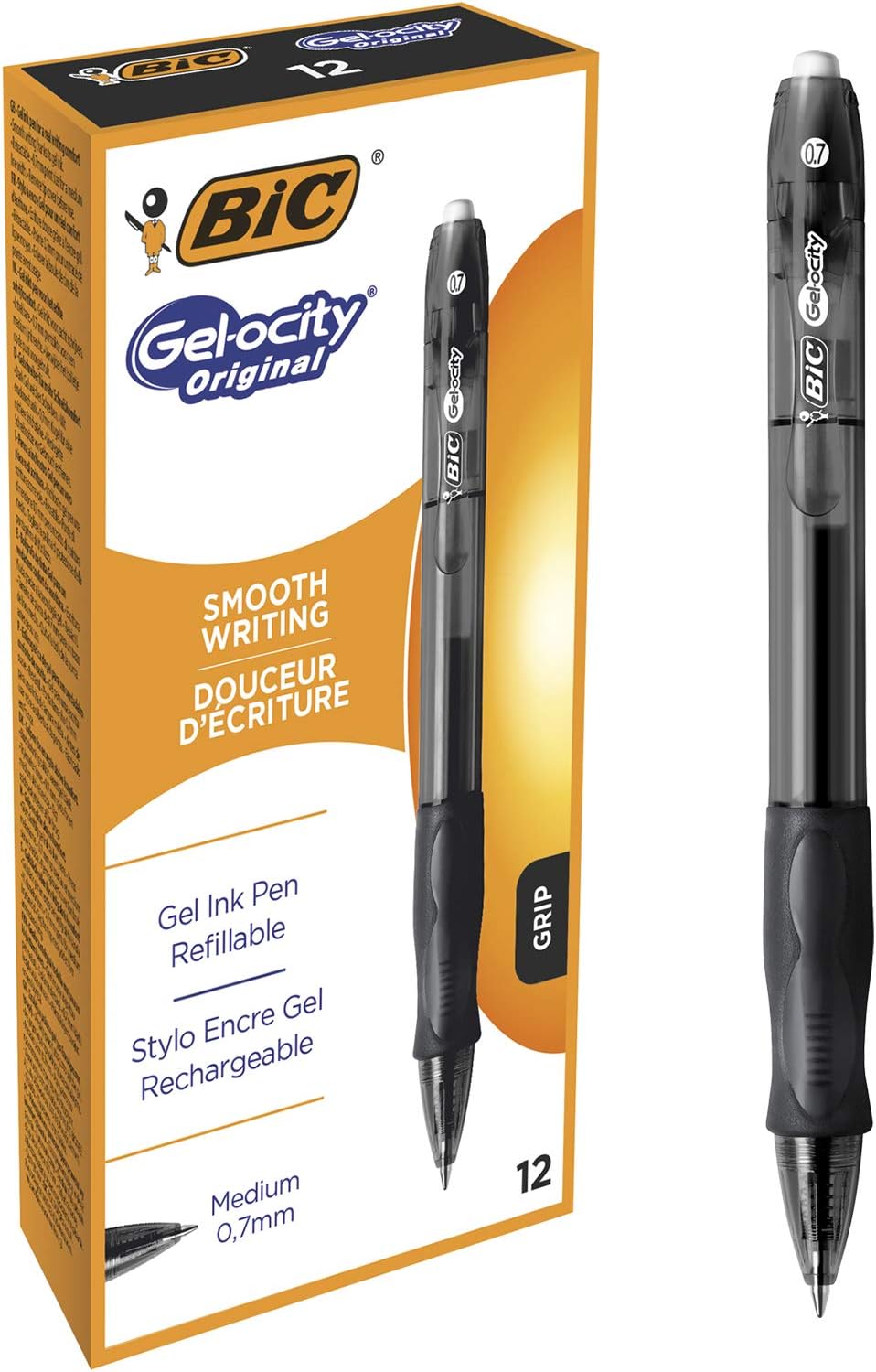 BIC Velocity gel Ballpoint pen Gel ink Medium point Black Pack of 12 + Bic Matic Grip 0,7 Pouch of 4 Pencil 1