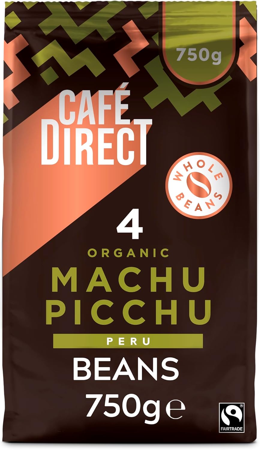 Cafédirect Machu Picchu Organic Whole Bean Coffee - Single Origin Fairtrade Arabica, 750g