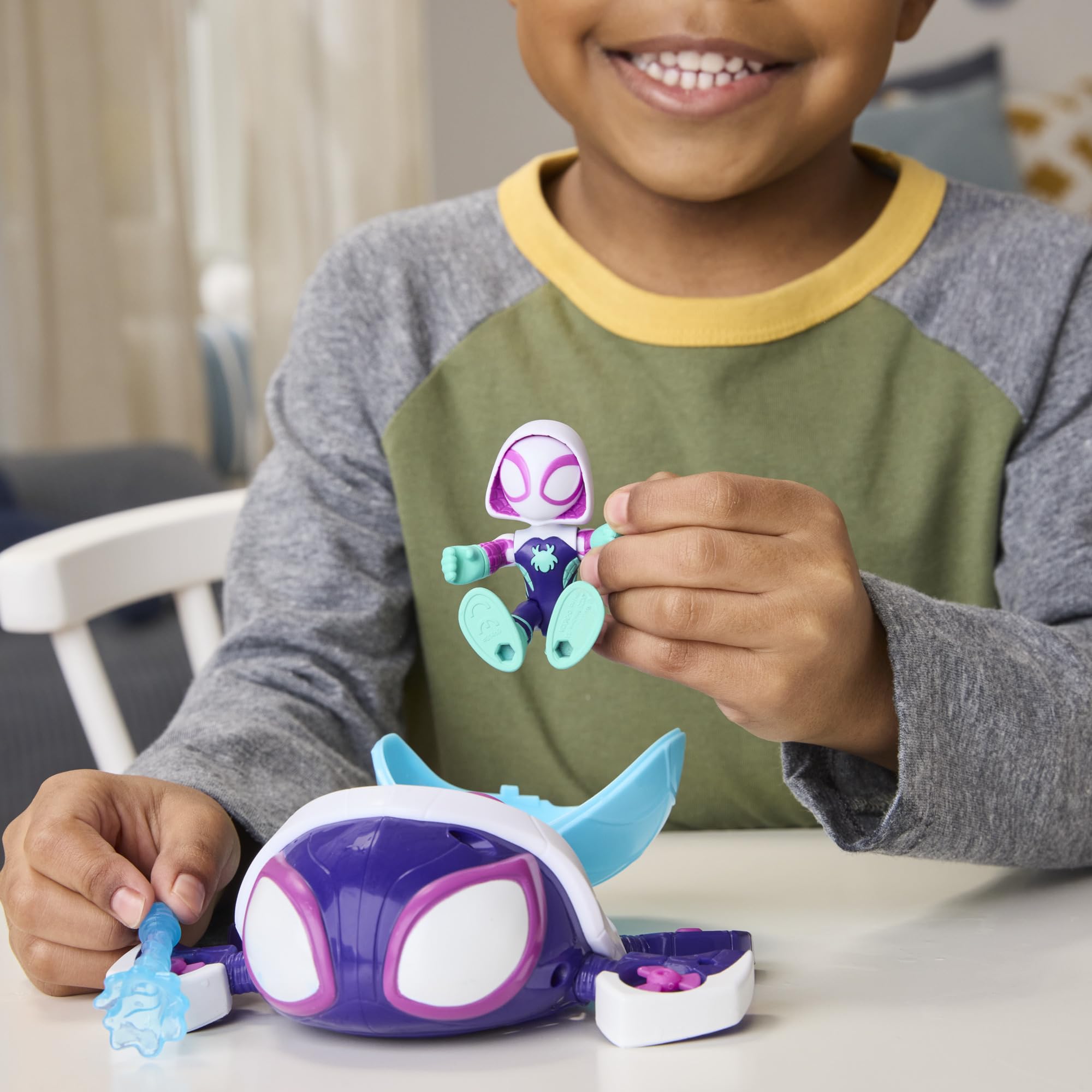 Spidey and His Amazing Friends Marvel Water-Webs Ghost Turtle Submarine Toy - Color-Change Eyes & Action Figure Playset 7