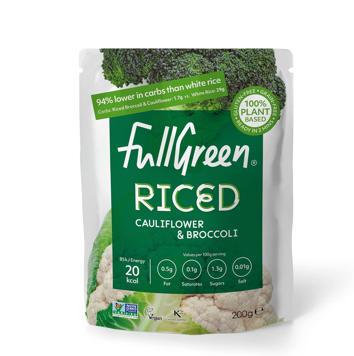 Fullgreen - Reis mit Brokkoli und Blumenkohl, pflanzliche Low-Carb-Reisalternative 6