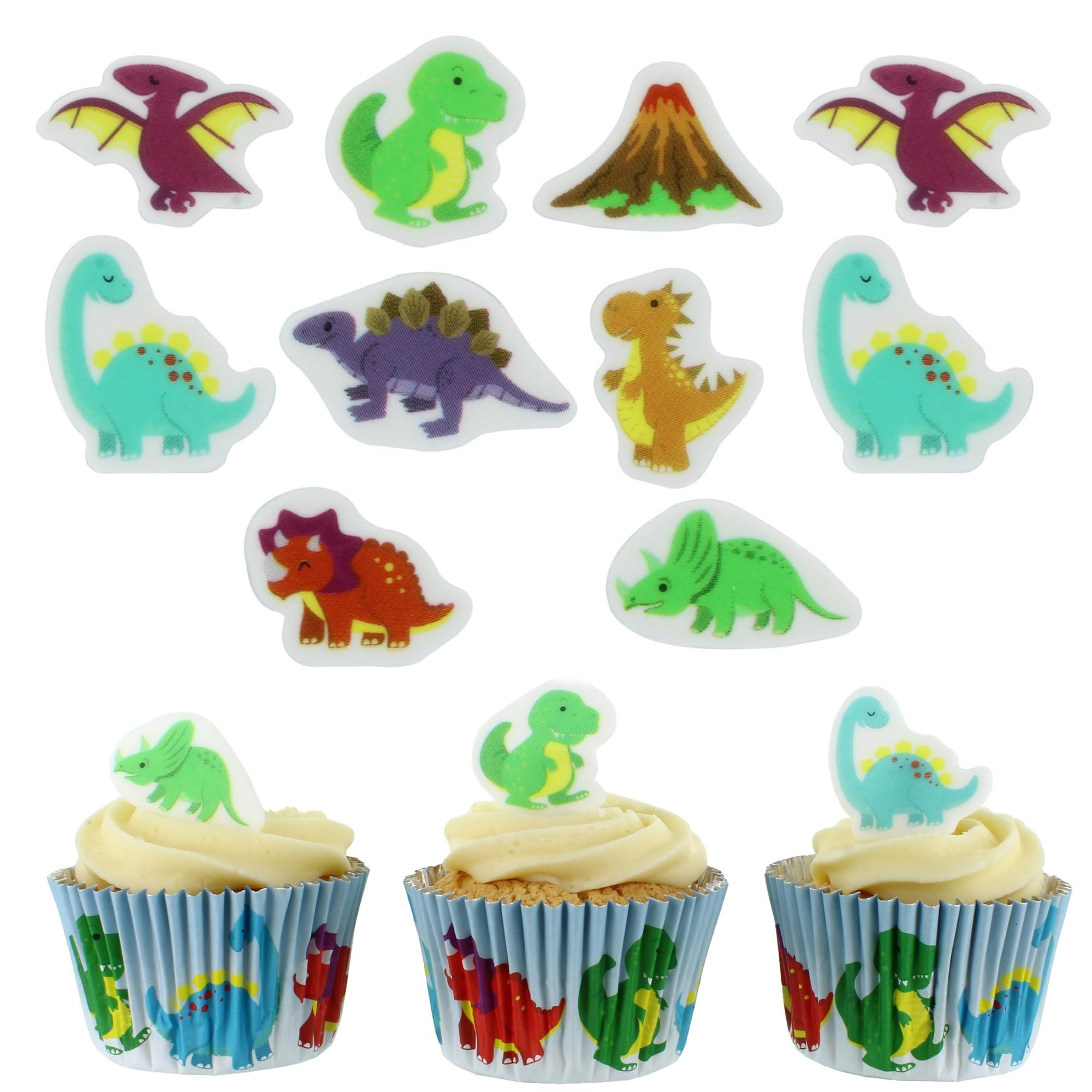 Culpitt Dinosaur Sugar Decorations - 32 Edible Cupcake Toppers | Fondant Icing | 25mm-35mm 1