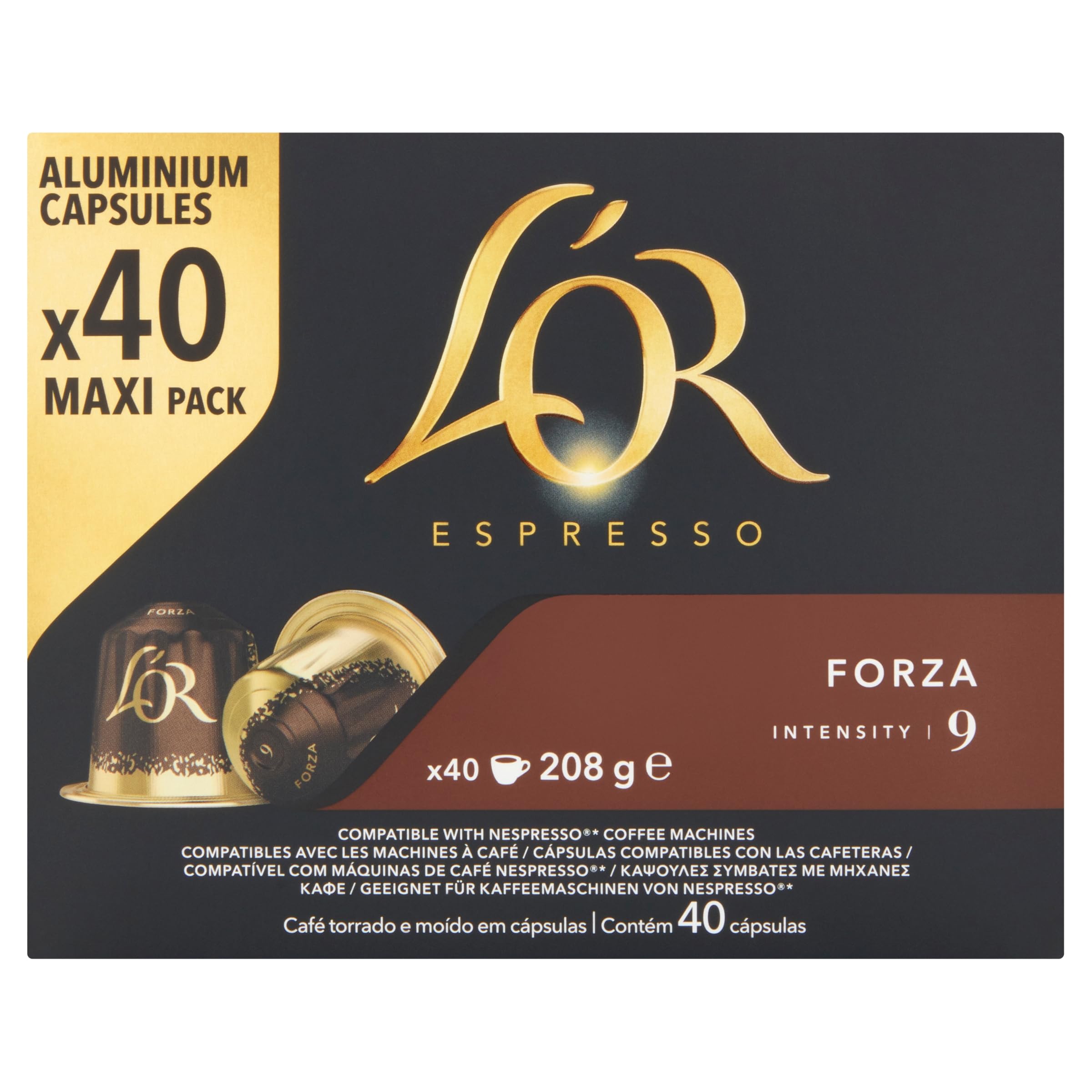 L'OR Espresso Forza Coffee Pods - Intensity 9 | Oak & Liquorice Notes | 40 Count