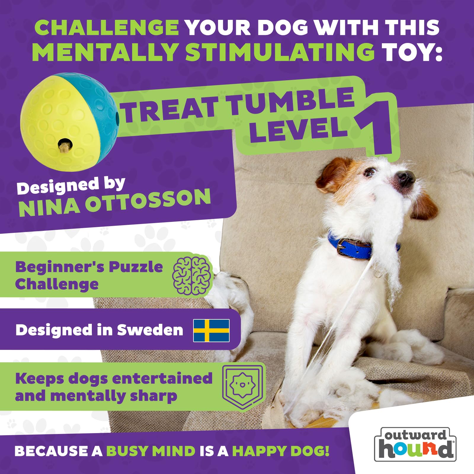Outward Hound Treat Tumble Interactive Dog Toy - Beginner Level 1 Puzzle | Blue | Large