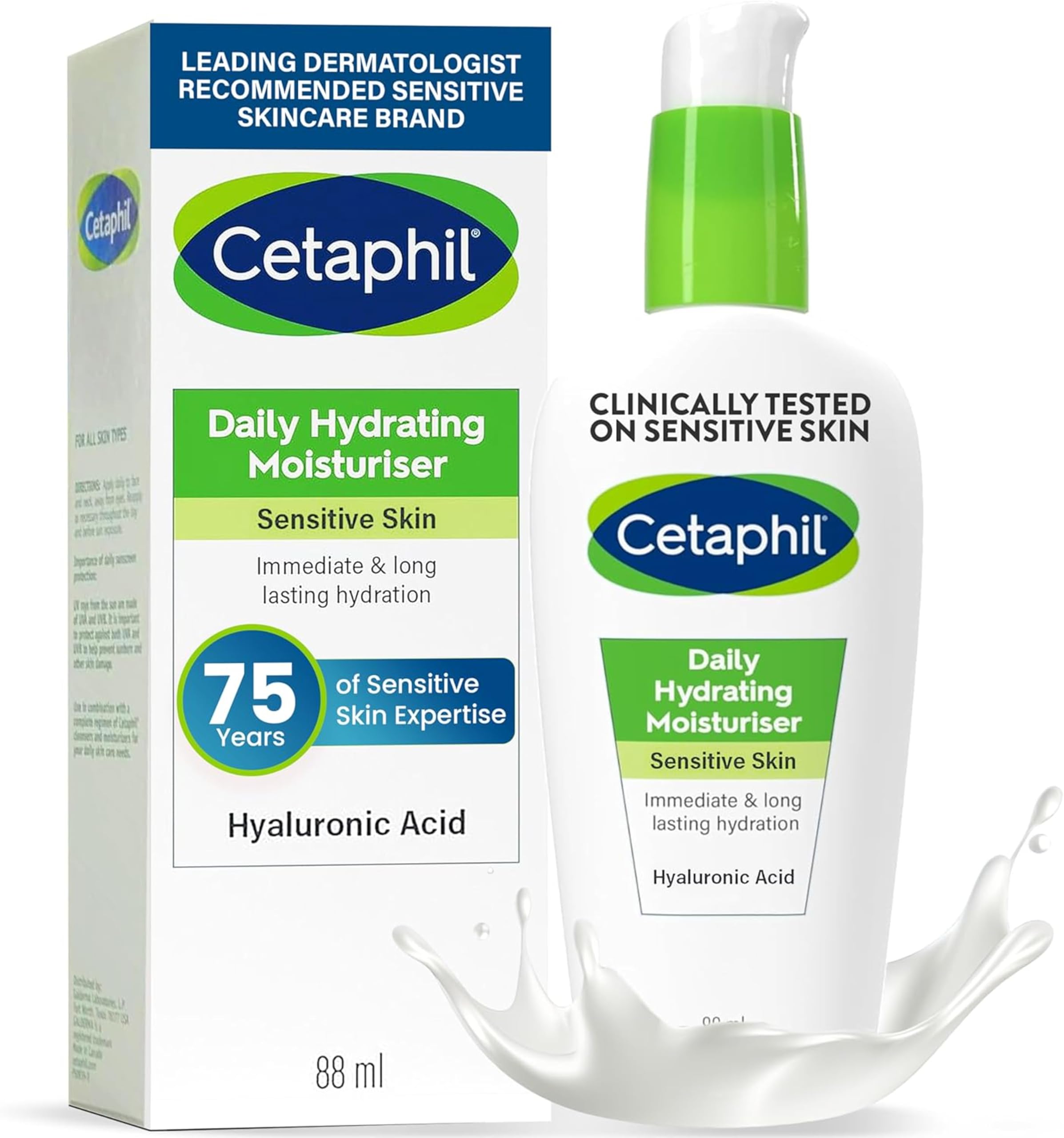 Cetaphil Daily Hydrating Face Moisturiser (88ml) - Lightweight Hyaluronic Acid Moisturizer for Sensitive Skin