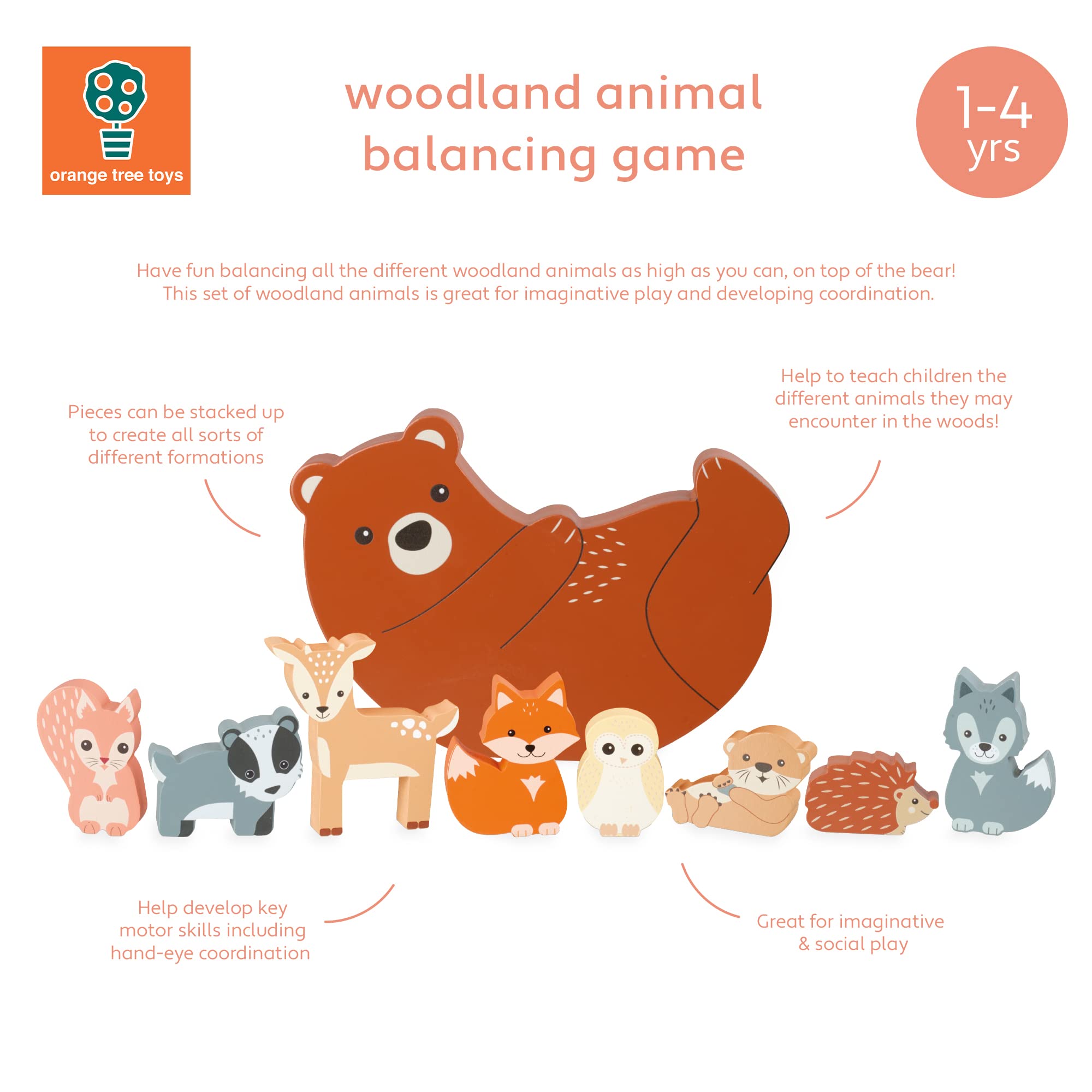 Orange Tree Toys Wooden Stacking Set - Woodland Animals Balancing Game for Toddlers 7