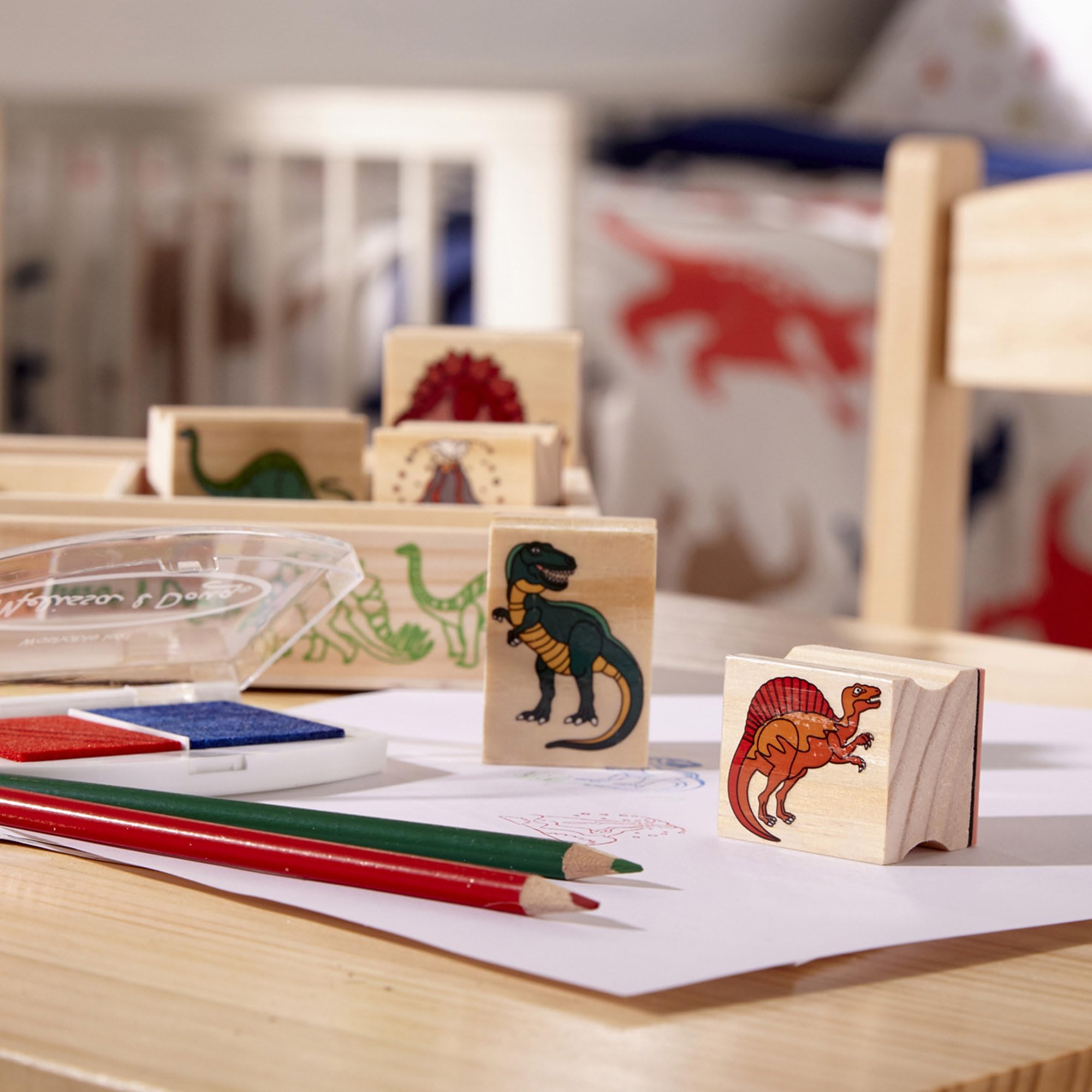 Melissa & Doug Dinosaur Stamp Set - 8 Stamps, 2-Color Inkpad & Colored Pencils, Ages 4+ 15