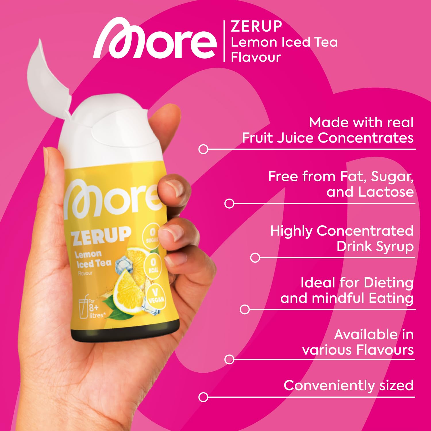 MORE Zerup Lemon Iced Tea Zero Calorie Syrup with Real Fruit Extracts, 80g 4