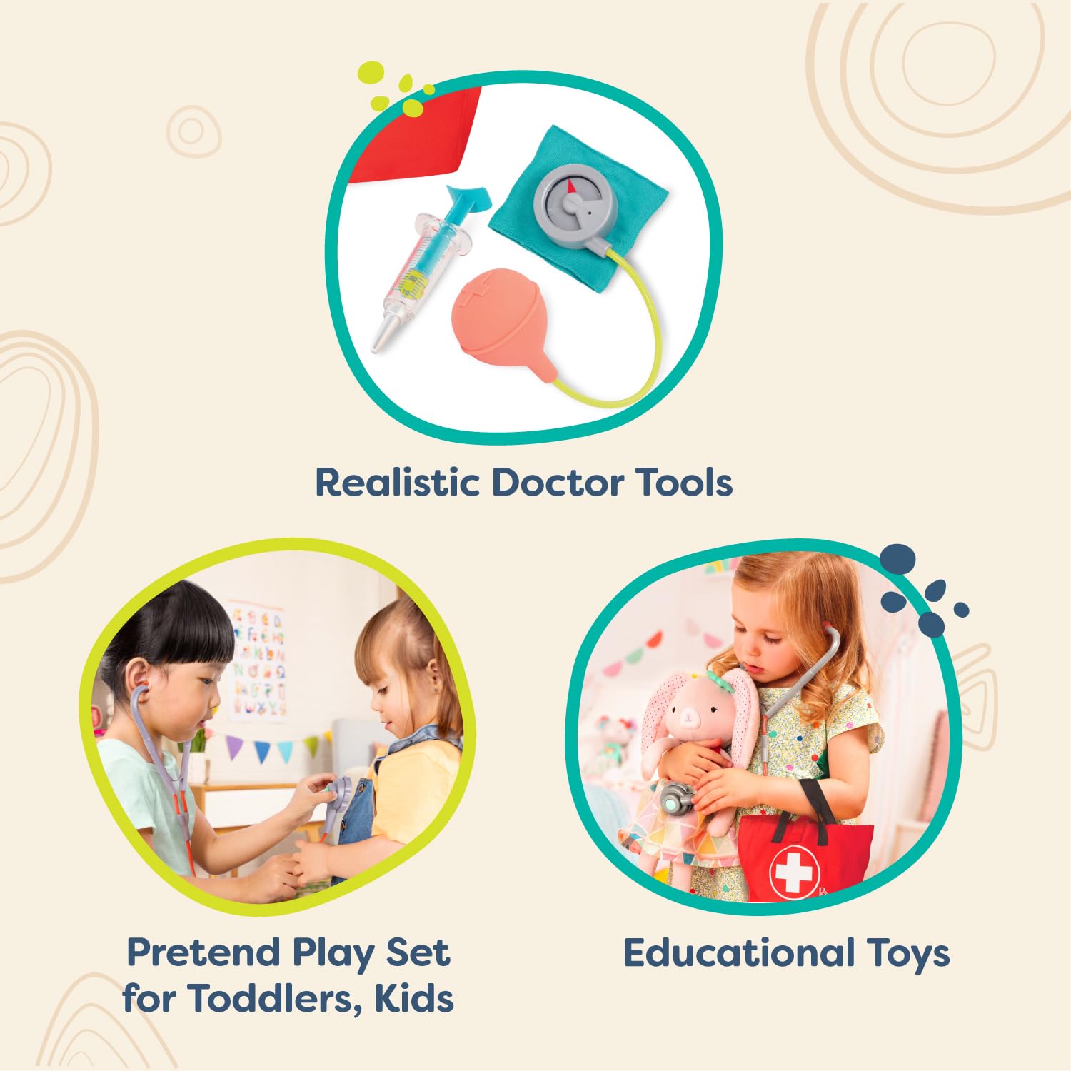 B. toys Mini Doctor Care Kit - Realistic Pretend Play Set for Toddlers & Kids 18m+ 6