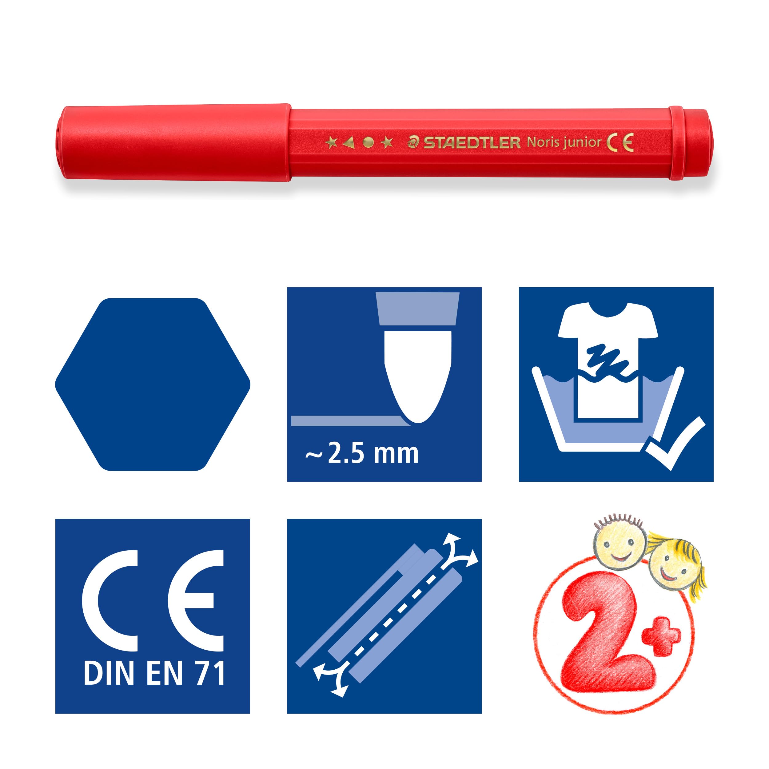 STAEDTLER Noris Junior Jumbo Fibre-Tip Pens - Toddler Age 2+, Washable Ink, Assorted Colours (12 Pack) 7