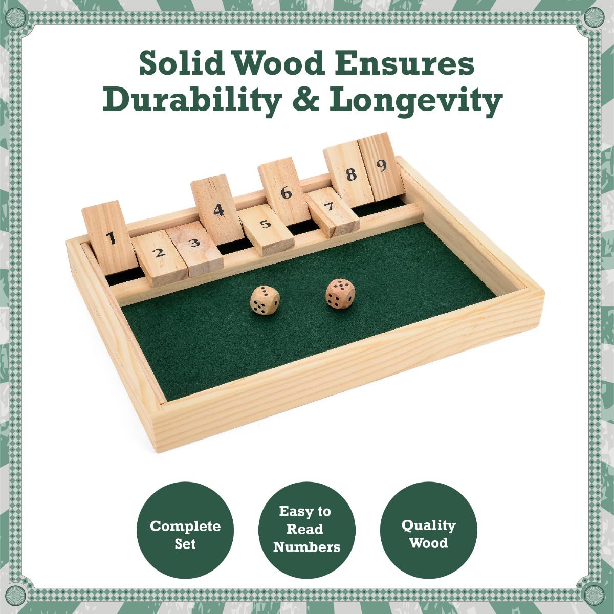 Toyrific Shut The Box Wooden Dice Game - 9 Number Classic Board Game 12