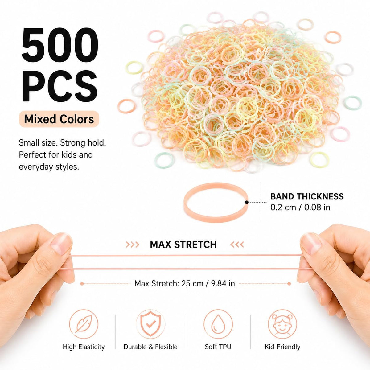 Muexoee 500 Pcs Pastel Ice Cream Elastic Hair Bands - Gentle Snag-Free Hold for All Hair Types