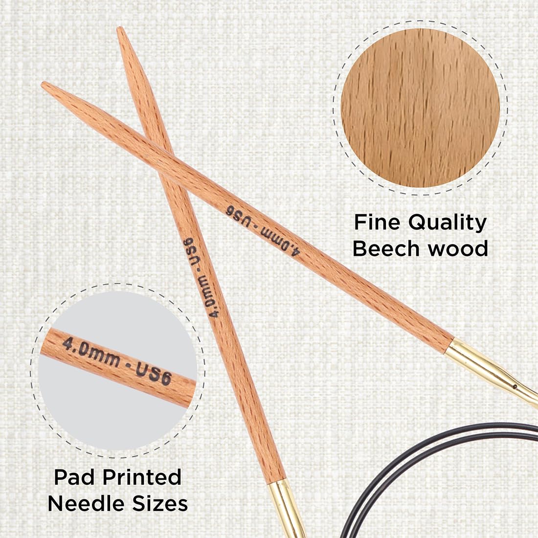KnitPro Basix Beech Fixed Circular Needles 16" (40cm) | 4.00mm 5