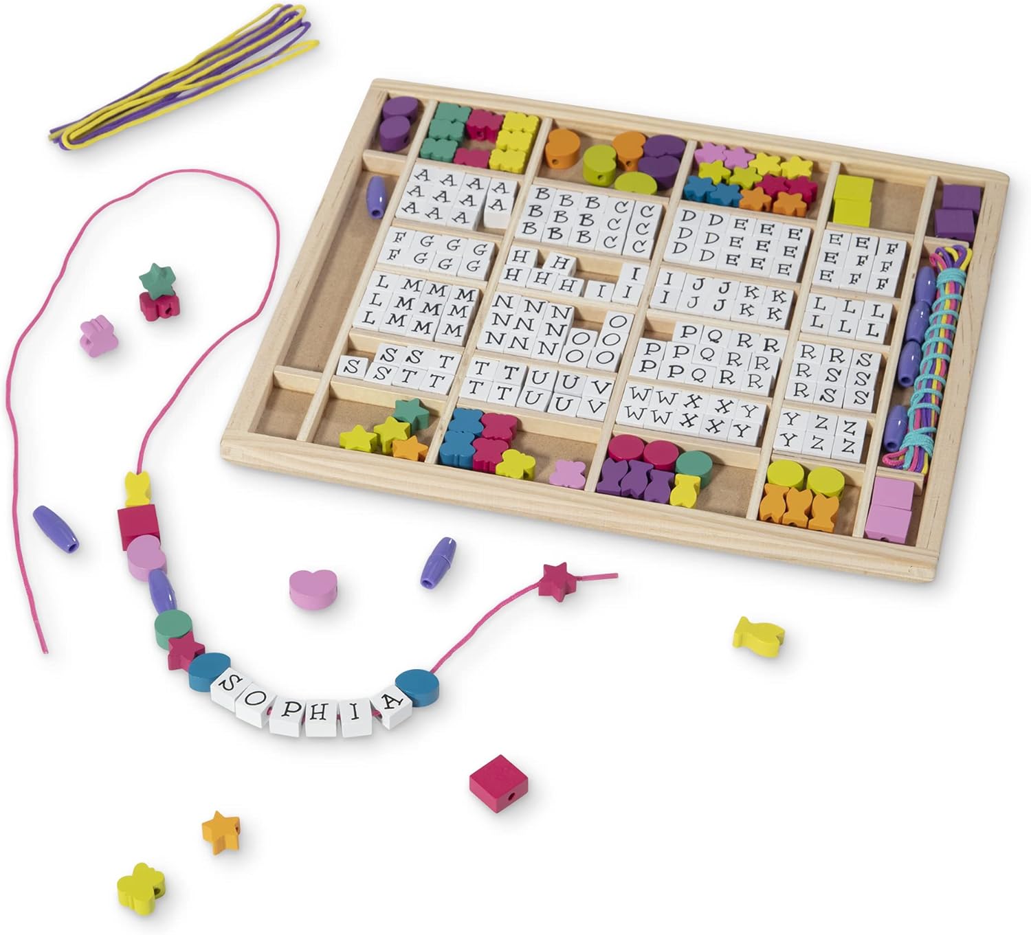 Melissa & Doug Wooden Stringing Beads - Arts & Crafts Kit for Kids 4+