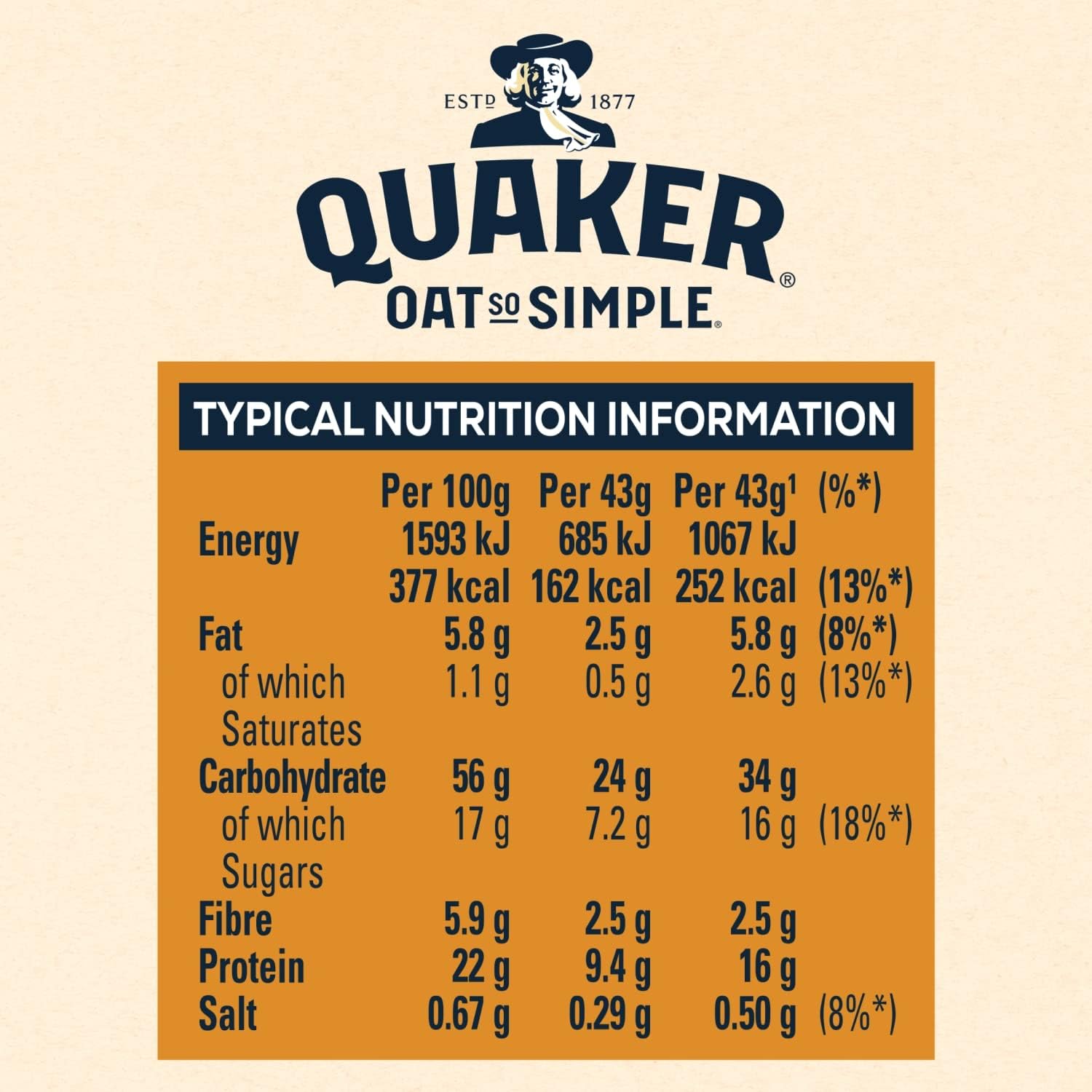 Quaker Oat So Simple Protein Golden Syrup Porridge, 8x43g 14
