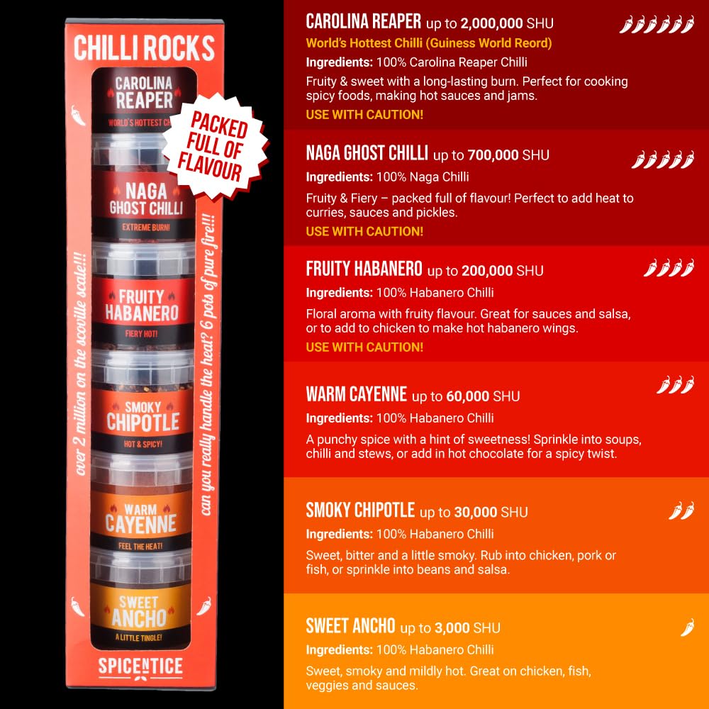 SPICE "N" TICE - Ultimate Hot Chilli Pepper Gift Set - 100% Pure Premium Chilli 6-Pack 7