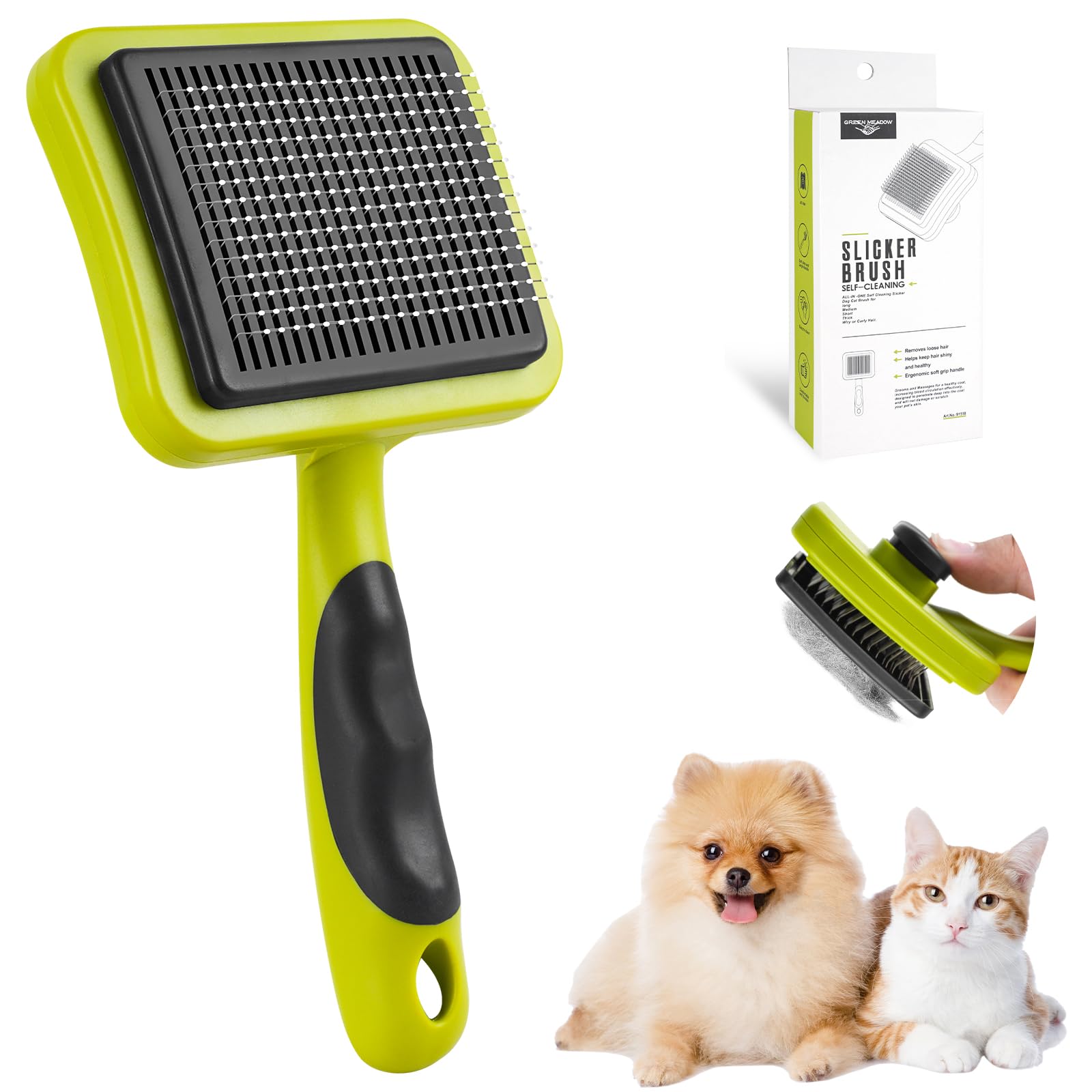 JADUFHU Self-Cleaning Slicker Pet Brush - Undercoat Removal | Stainless Steel Pins | Ergonomic Handle