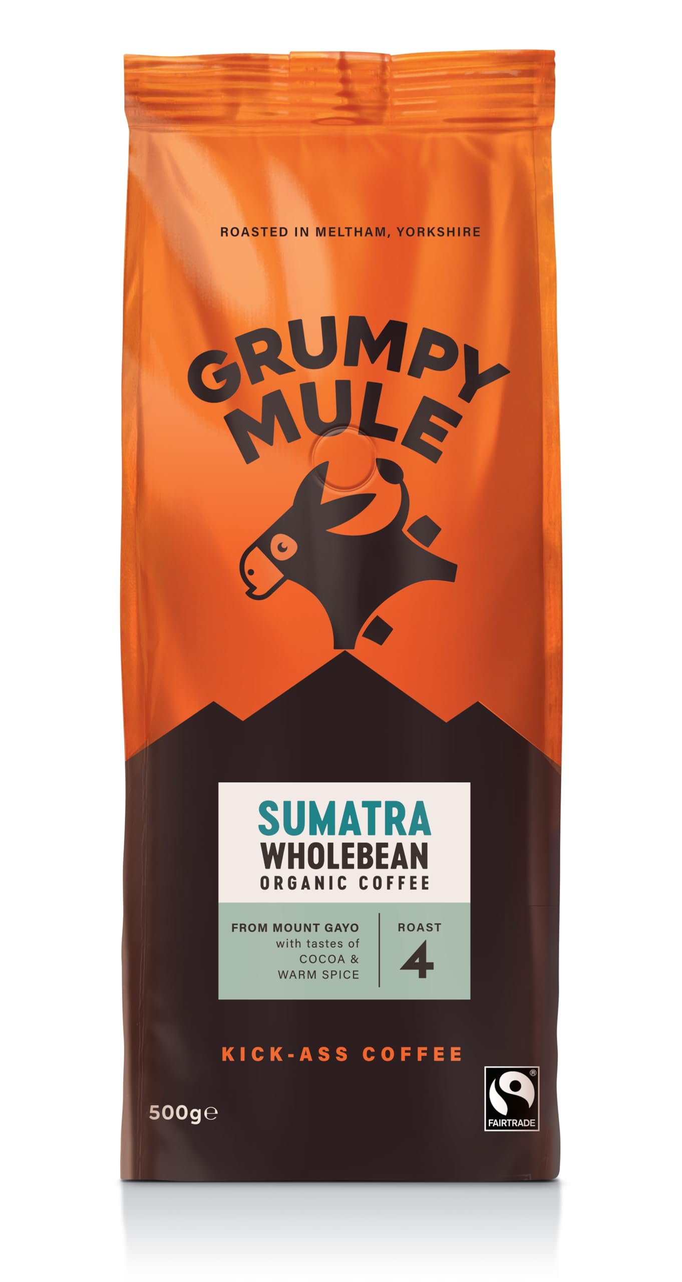 Grumpy Mule Sumatra Mount Gayo Organic Whole Coffee Beans - Fairtrade, Medium-Dark Roast with Cocoa & Warm Spice Notes