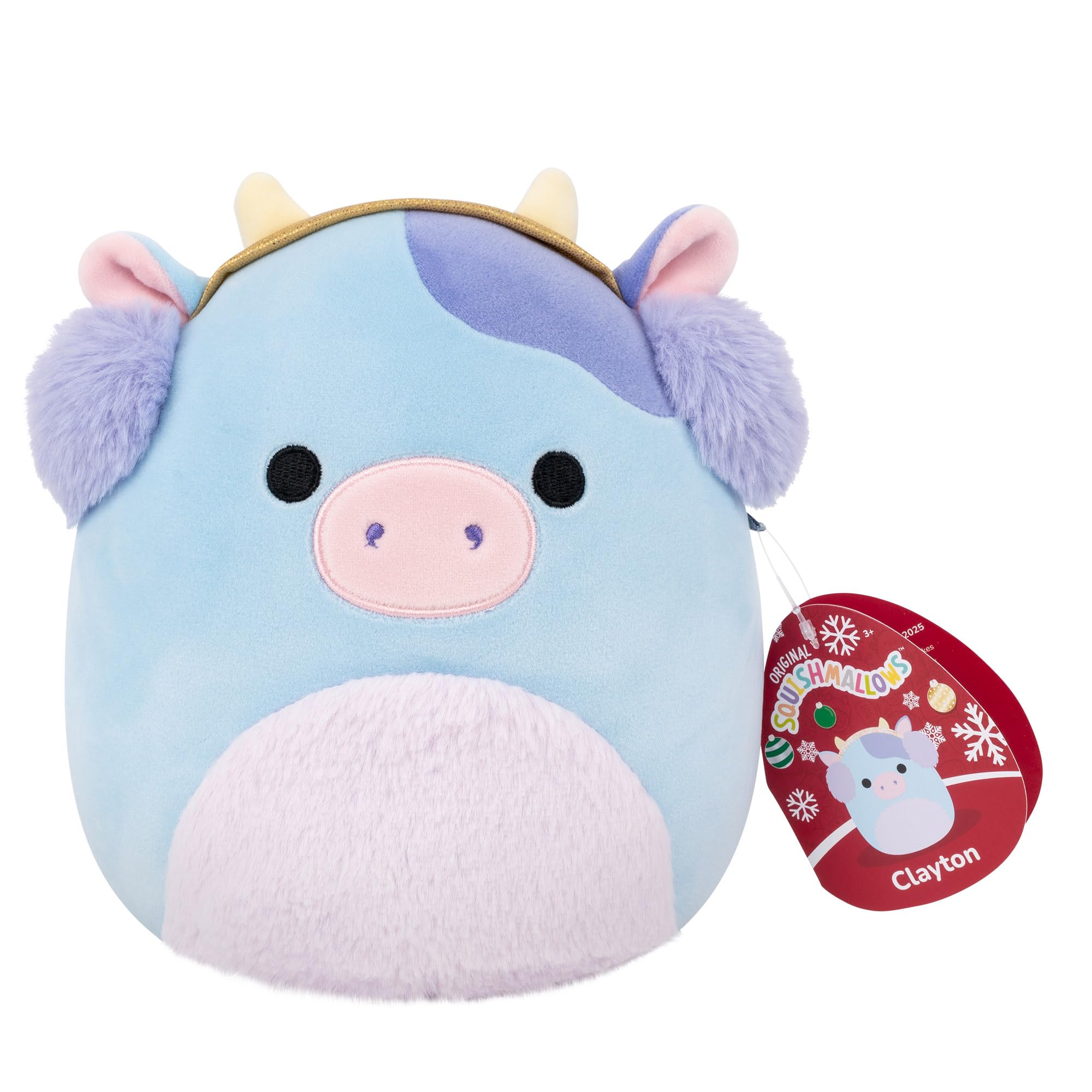 Squishmallows Clayton the Blue Cow with Earmuffs - 7.5-Inch Plush Toy for Ages 3+ 7