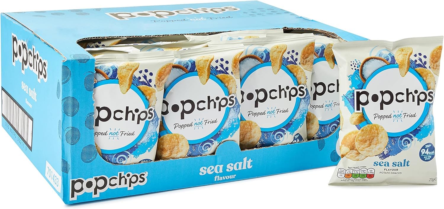 Popchips Sea Salt Potato Crisps, 23g (Pack of 24) - Popped Not Fried, No Artificial Flavours, Vegan Friendly