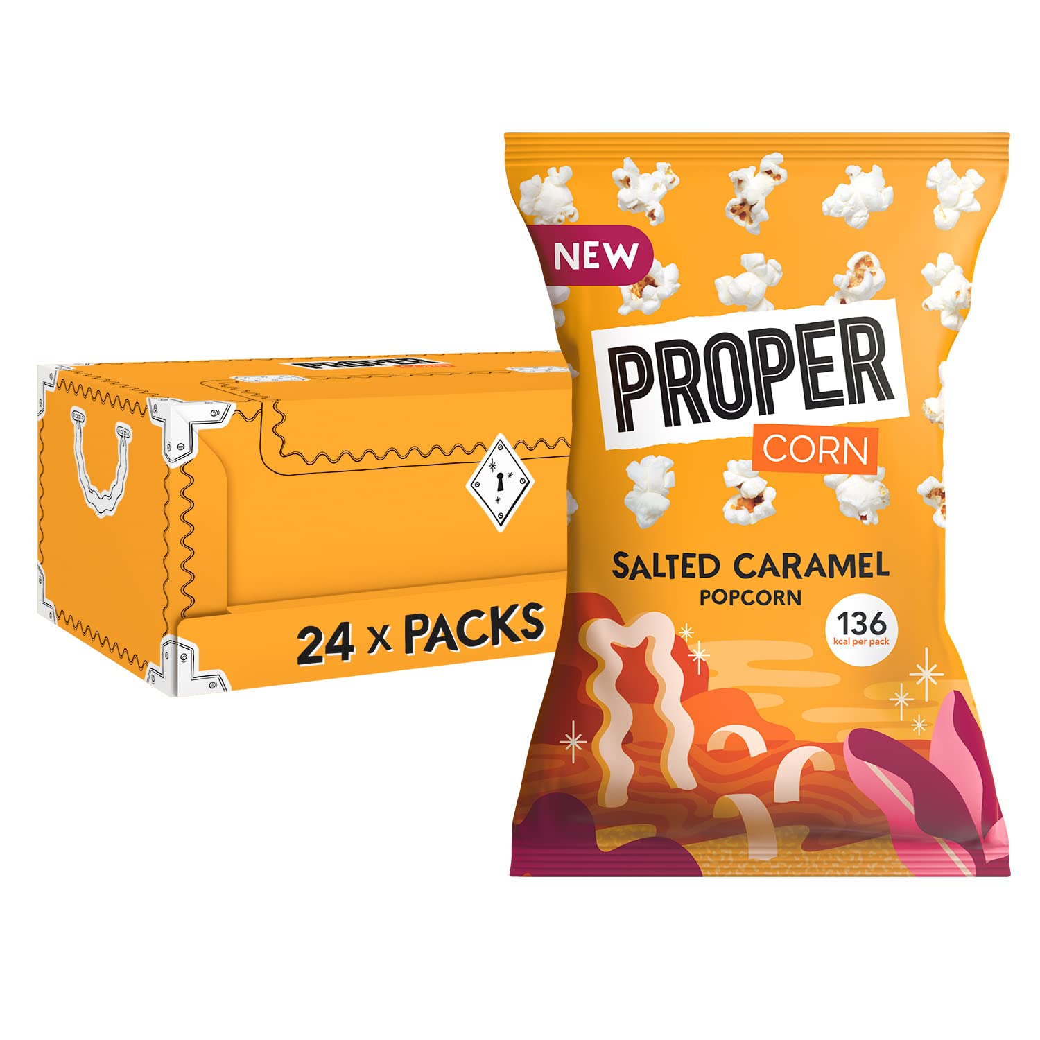 PROPER Salted Caramel Popcorn, 24 x 28g - Vegan Gluten Free Snacks