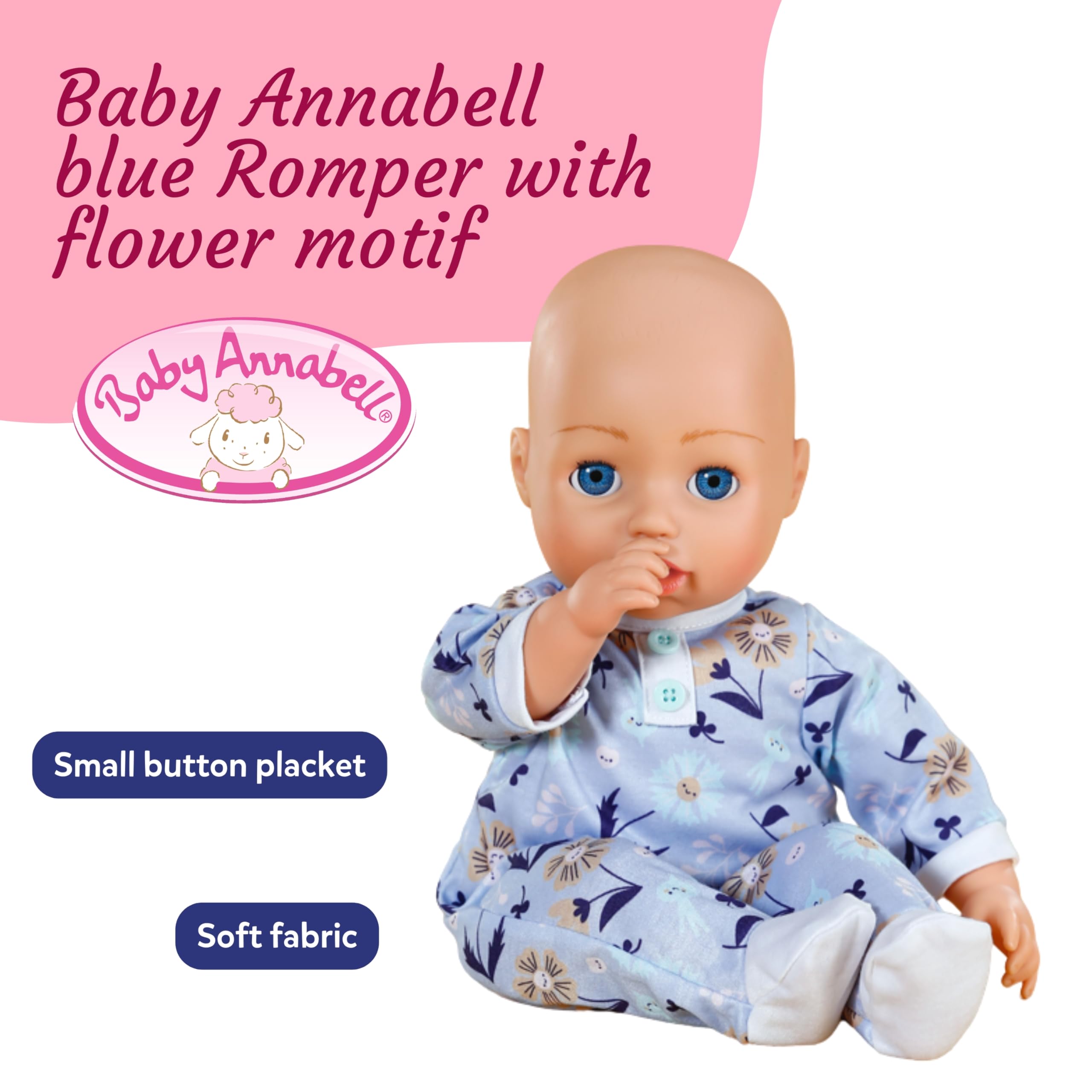 Baby Annabell Blue Romper - Soft Floral Fabric for 43cm Dolls 8