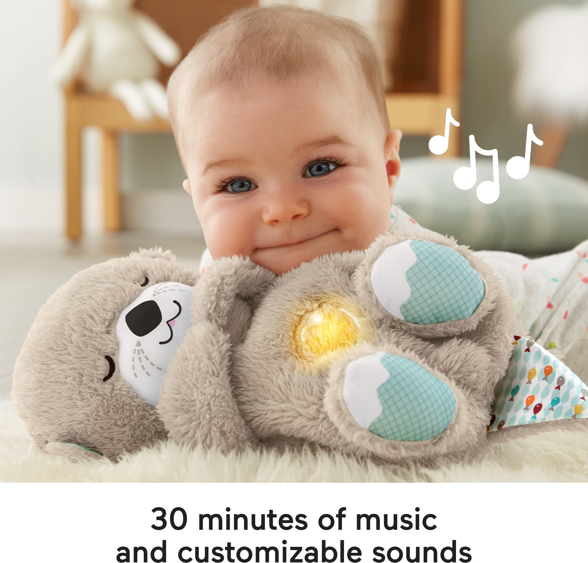 Fisher-Price Soothe 'N Snuggle Otter – Plüsch-Schlaf-Schnuller mit Atembewegung, Musik und Lichtern für Neugeborene 4