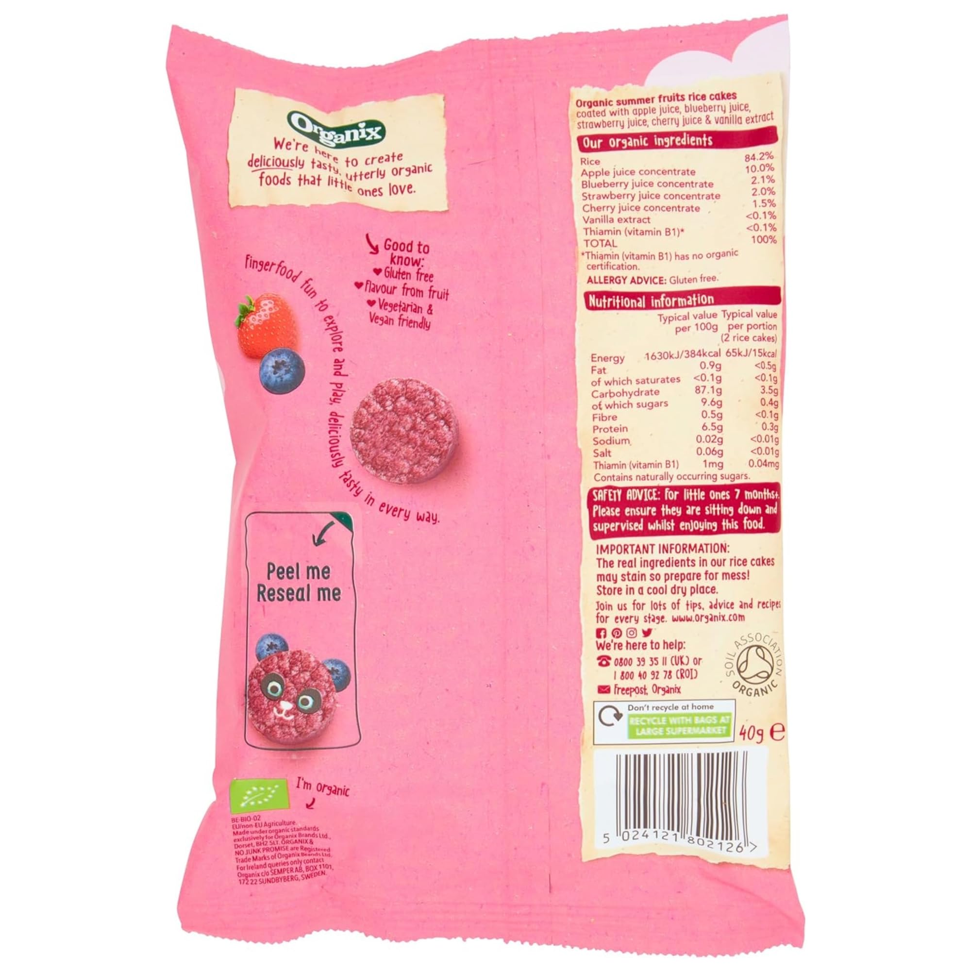 Organix Summer Fruits Rice Cake Clouds Baby Snacks, Organic, 40g Pack of 6 6