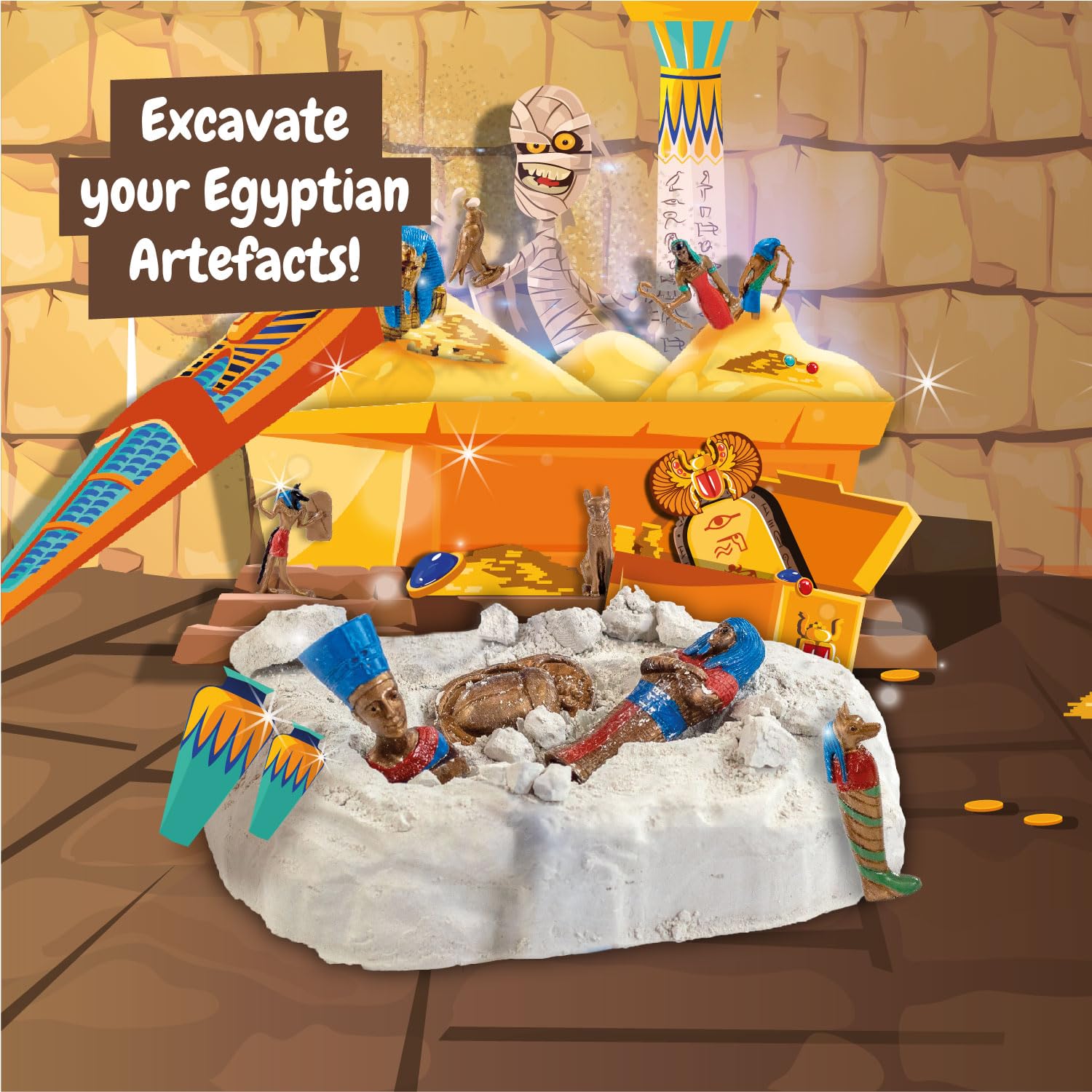 Science4you Egyptian Dig Kit - Excavation Set with 5 Artifacts, STEM Learning for Kids 8+ 9