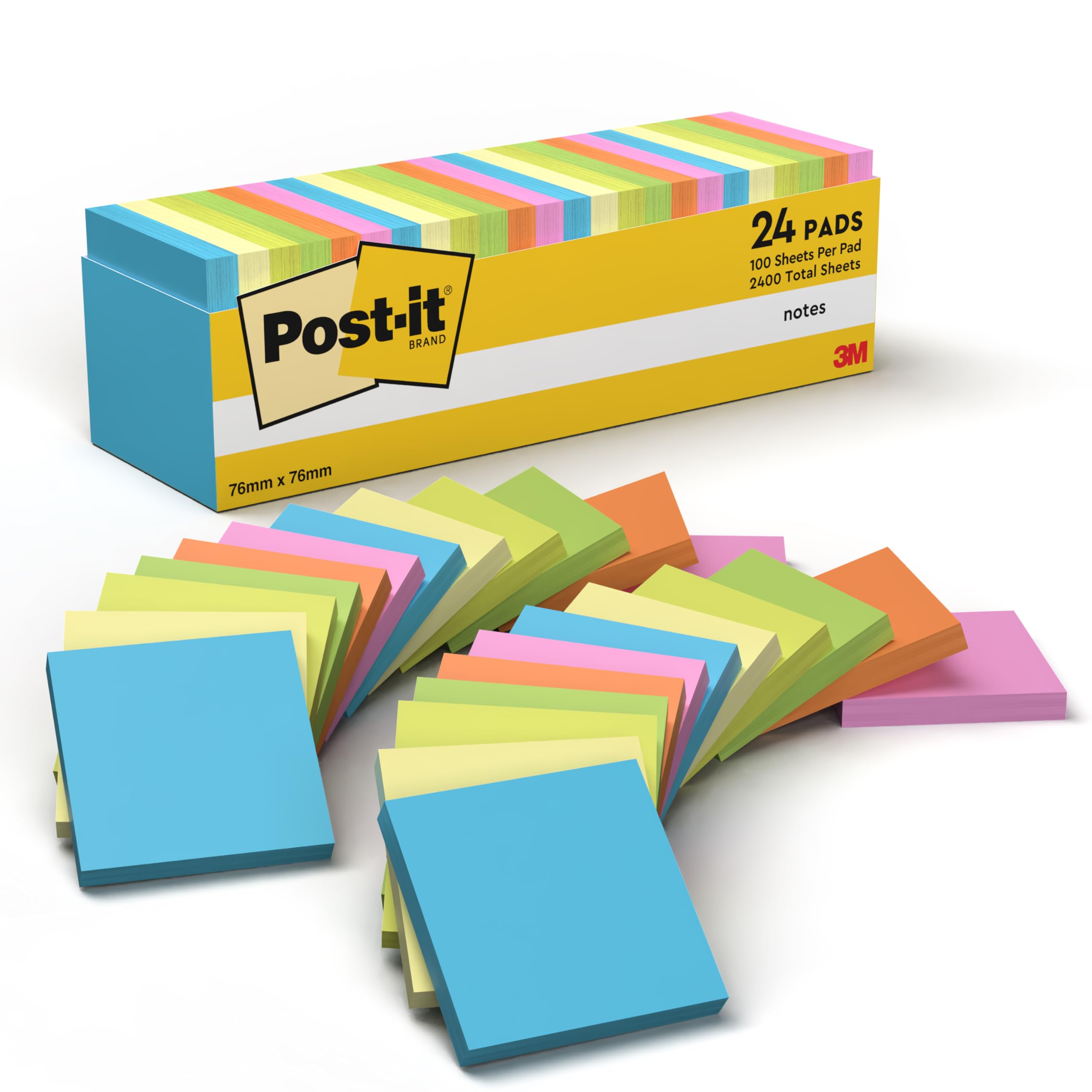 Post-it Notes - Assorted Colours, 24 Pads, 100 Sheets/Pad | 76 mm x 76 mm Square 1