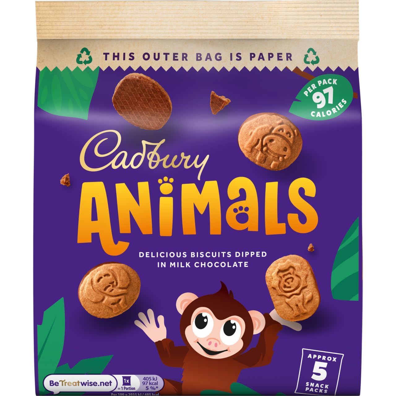 Cadbury Animals Mini Biscuits - Fun Animal Shaped Chocolate Dipped Biscuits, 99.5g