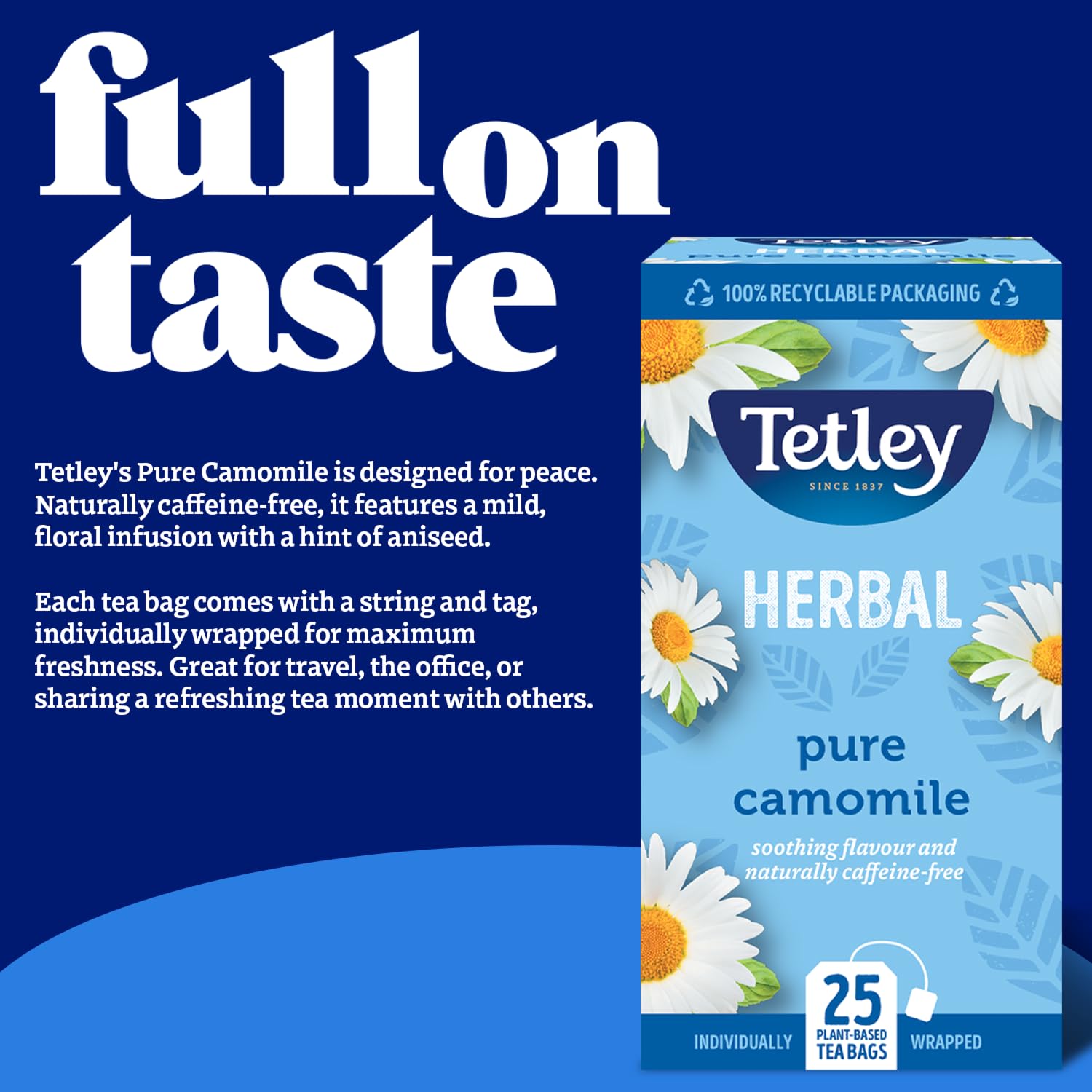 Tetley Pure Camomile Tea Bags - 25 Individually Wrapped Herbal Infusion - Naturally Caffeine-Free - Rainforest Alliance Certified 8