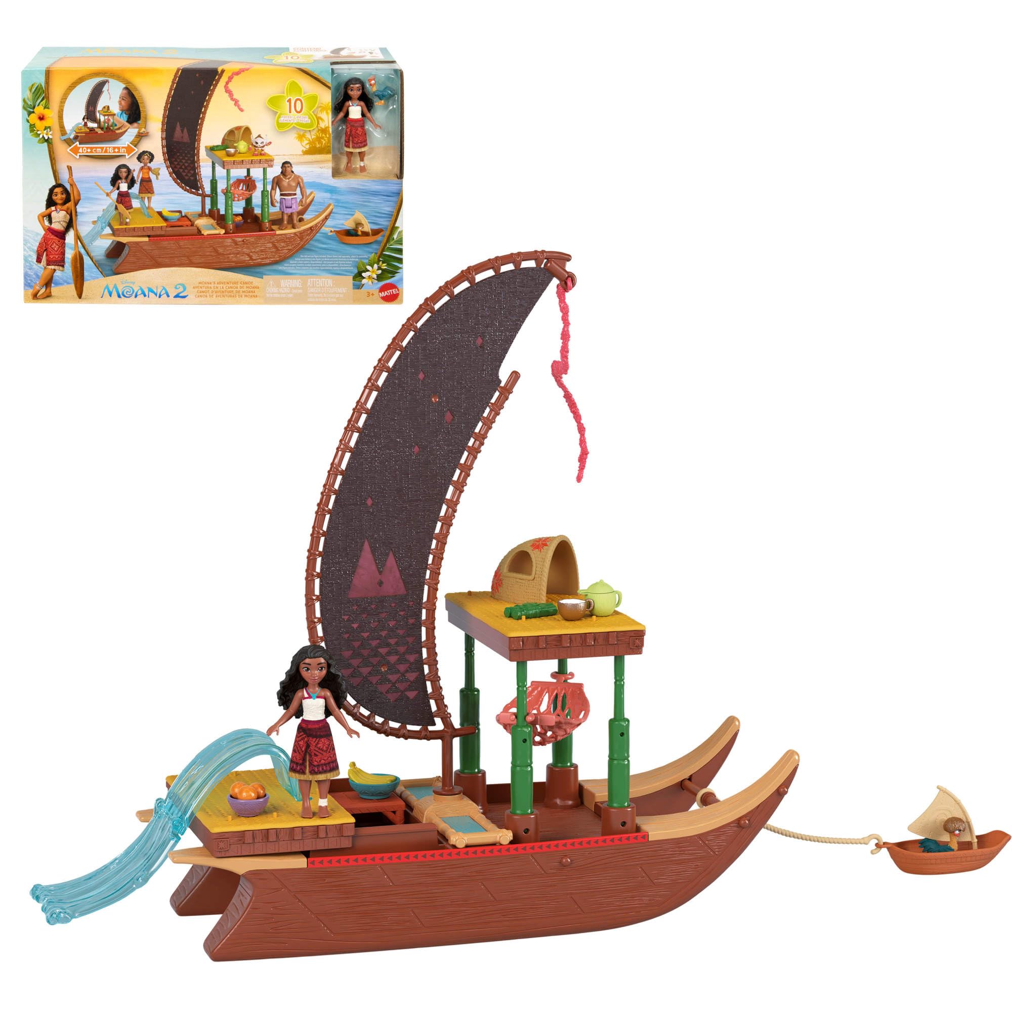 Mattel Disney Moana 2 Moana’s Adventure Canoe Playset - Floating Canoe with Doll & Heihei Figure