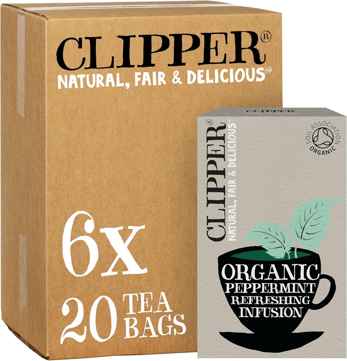 Clipper Organic Peppermint Tea Bags - 120 Count (6x20) | Caffeine Free | Plastic-Free Bags