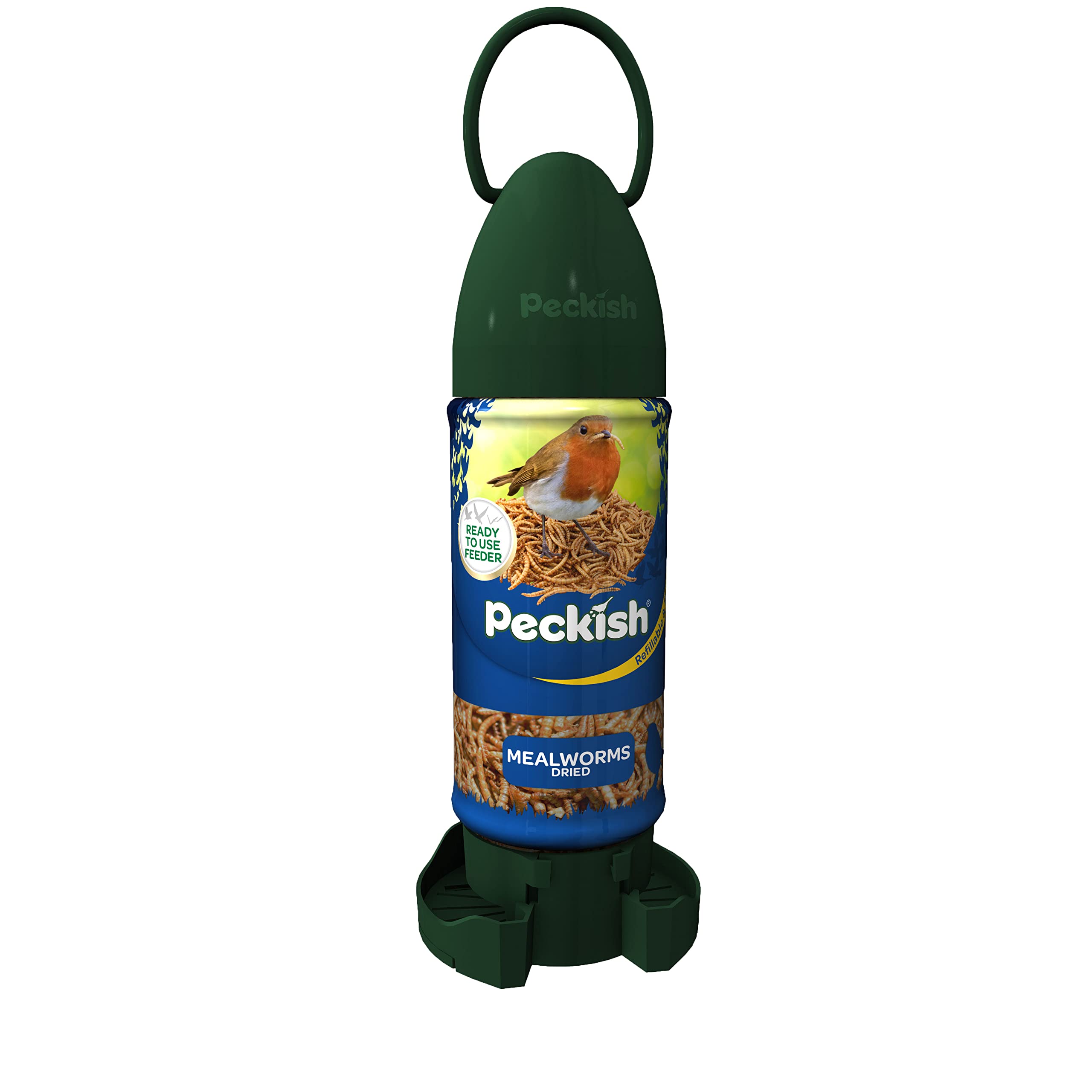 Peckish Ready To Use Mealworm Feeder - Large Size | Insect-Eating Bird Specific | Green Plastic