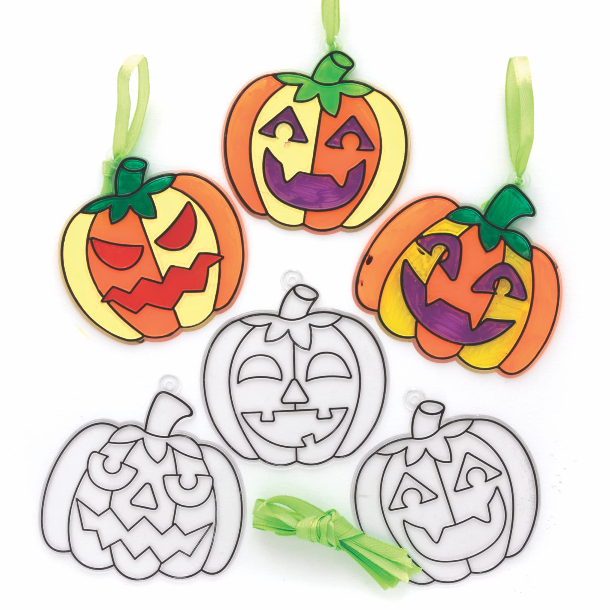 Baker Ross FE751 Pumpkin Suncatcher Decorations - Pack of 10, Multicolor Acrylic Craft Kits