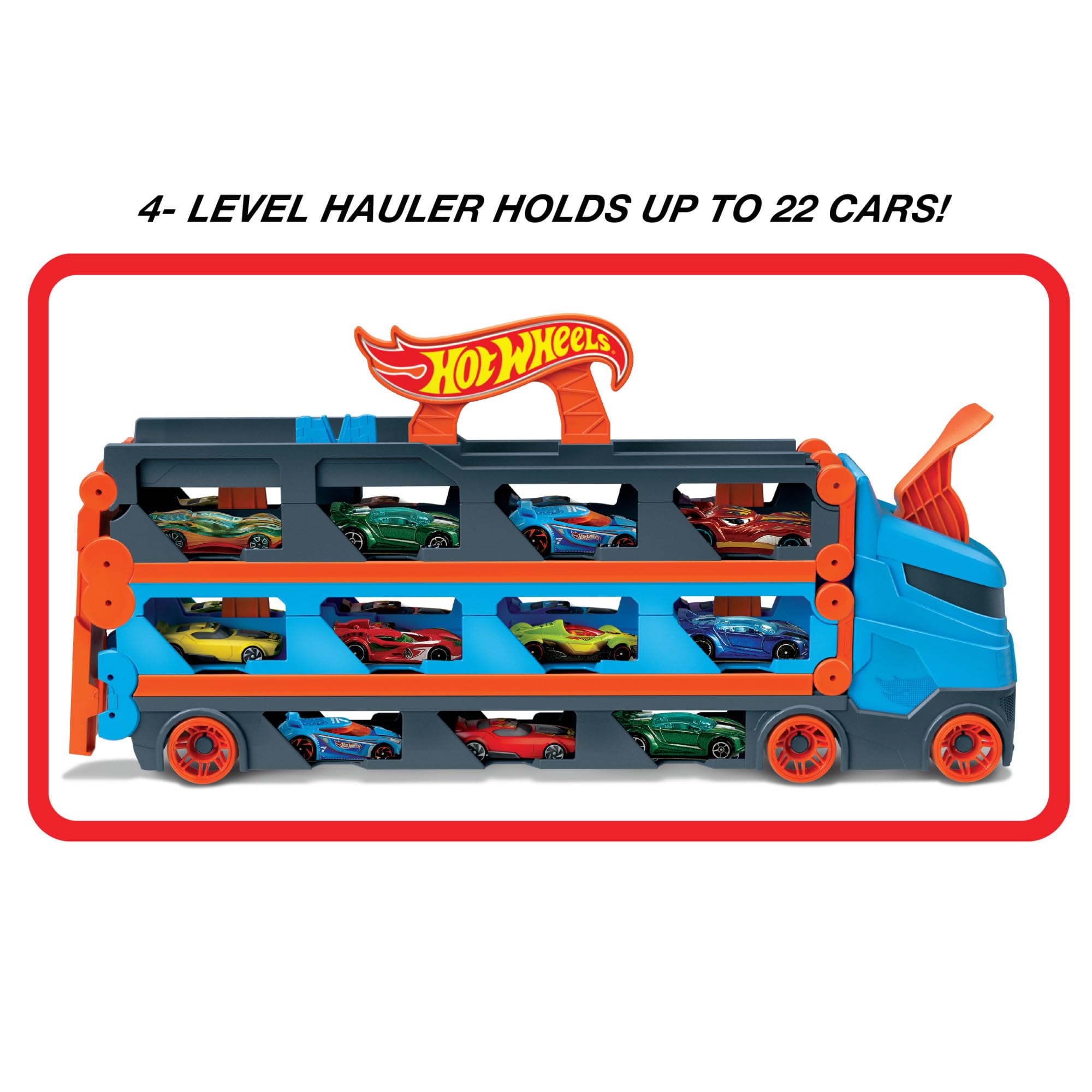 Hot Wheels Speedway Hauler - 3-in-1 Storage Carrier with 6-Foot Drag Race Track & 3 Cars for Kids 4-8 Years 6